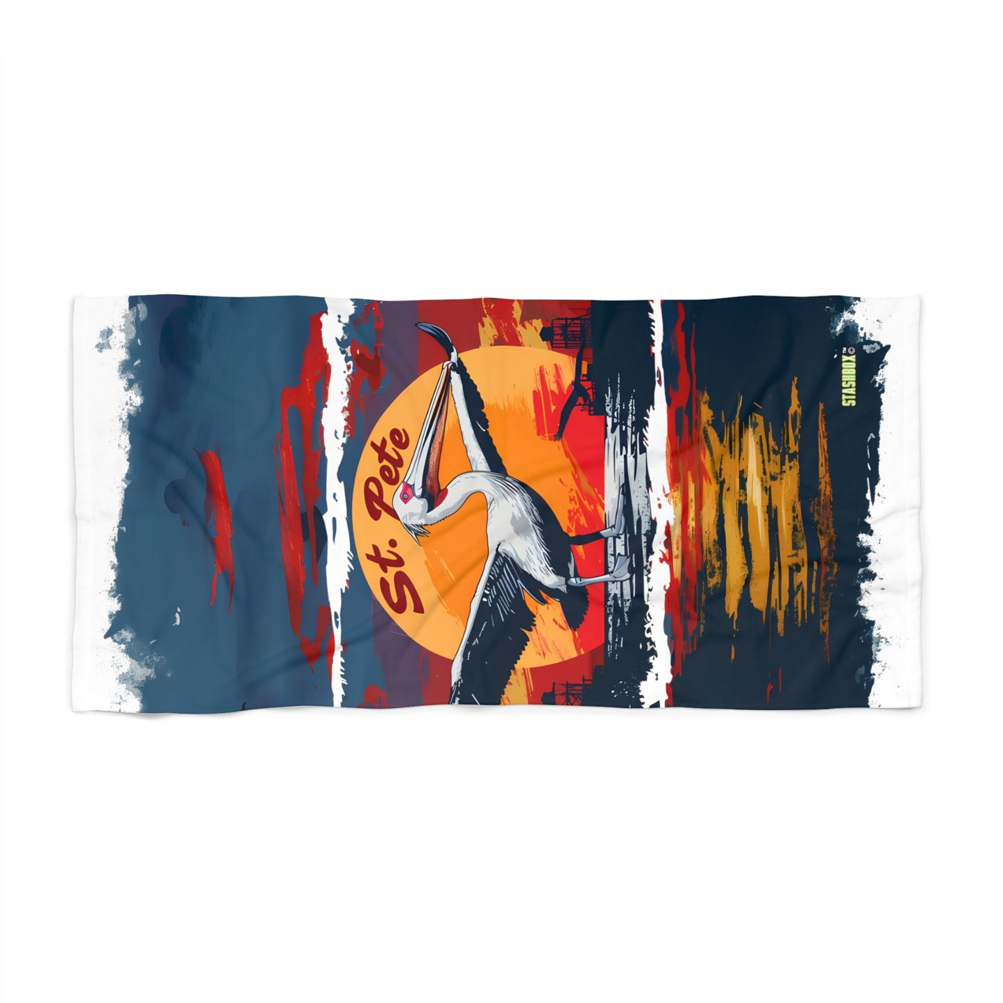 St. Pete Pelican Beach Towel - Vertical Design 010