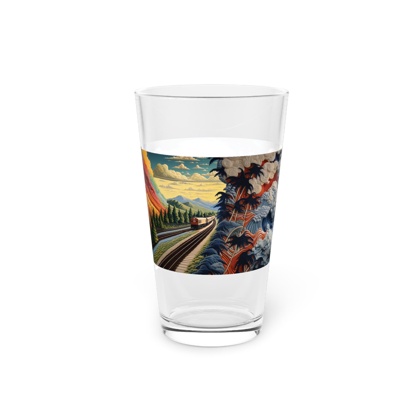 Pint Glass, 16oz Oceanic Express: Fluid Forms Mural Train 003