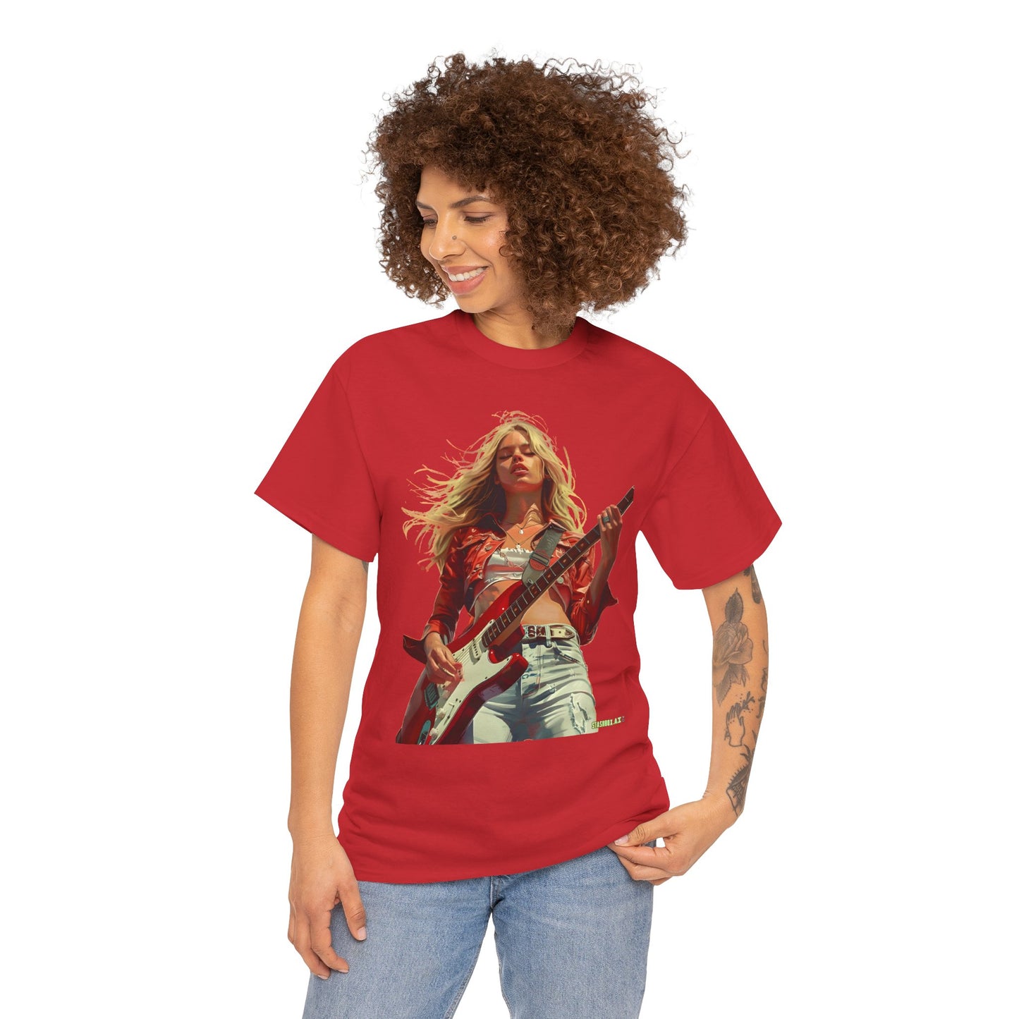 Unisex Heavy Cotton T-Shirt Girl Guitarist Rocking 013