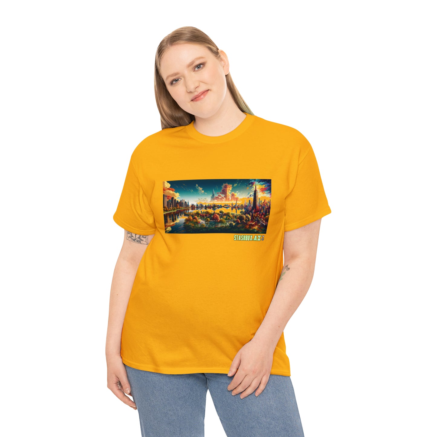 Unisex Heavy Cotton T-Shirt Dreamlike Illustration of a City New York 004