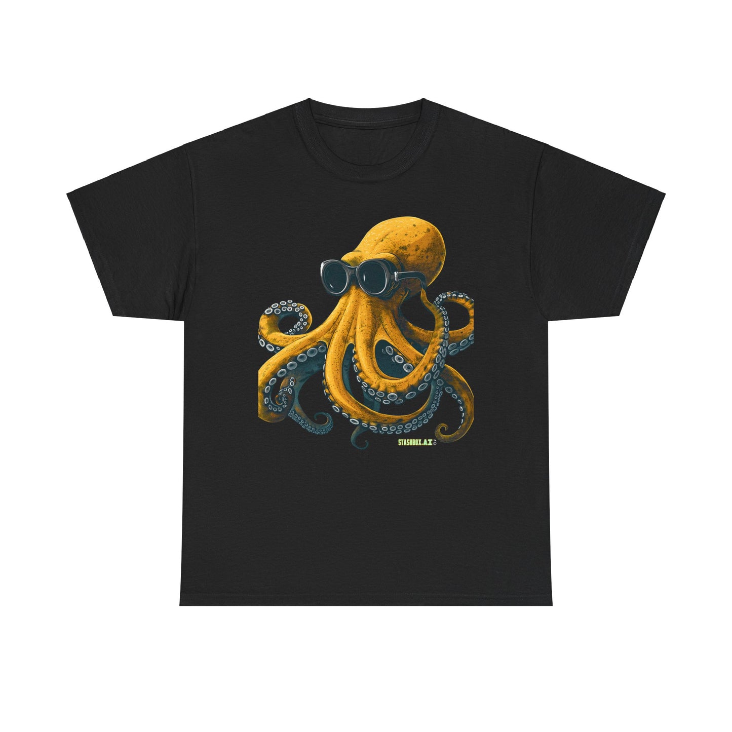 Unisex Adult Size Heavy Cotton Tshirt Drawn Yellow Octopus 001