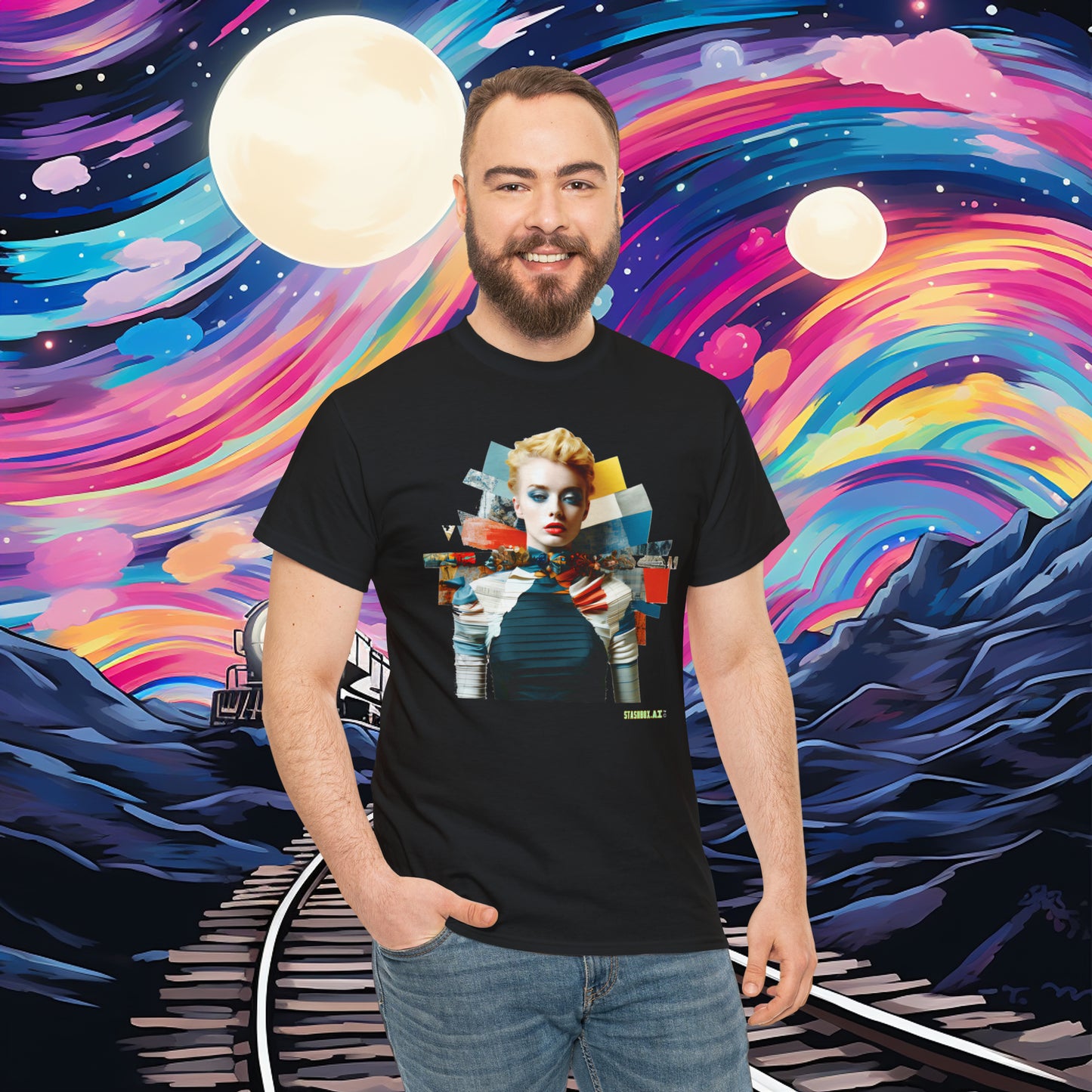 Unisex Heavy Cotton Tshirt - Super Model & Trains 009