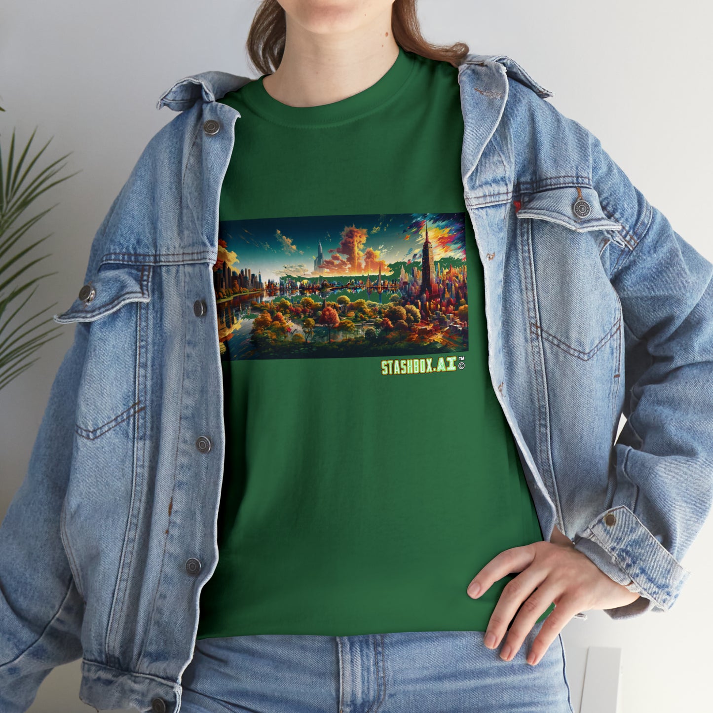 Unisex Heavy Cotton T-Shirt Dreamlike Illustration of a City New York 004