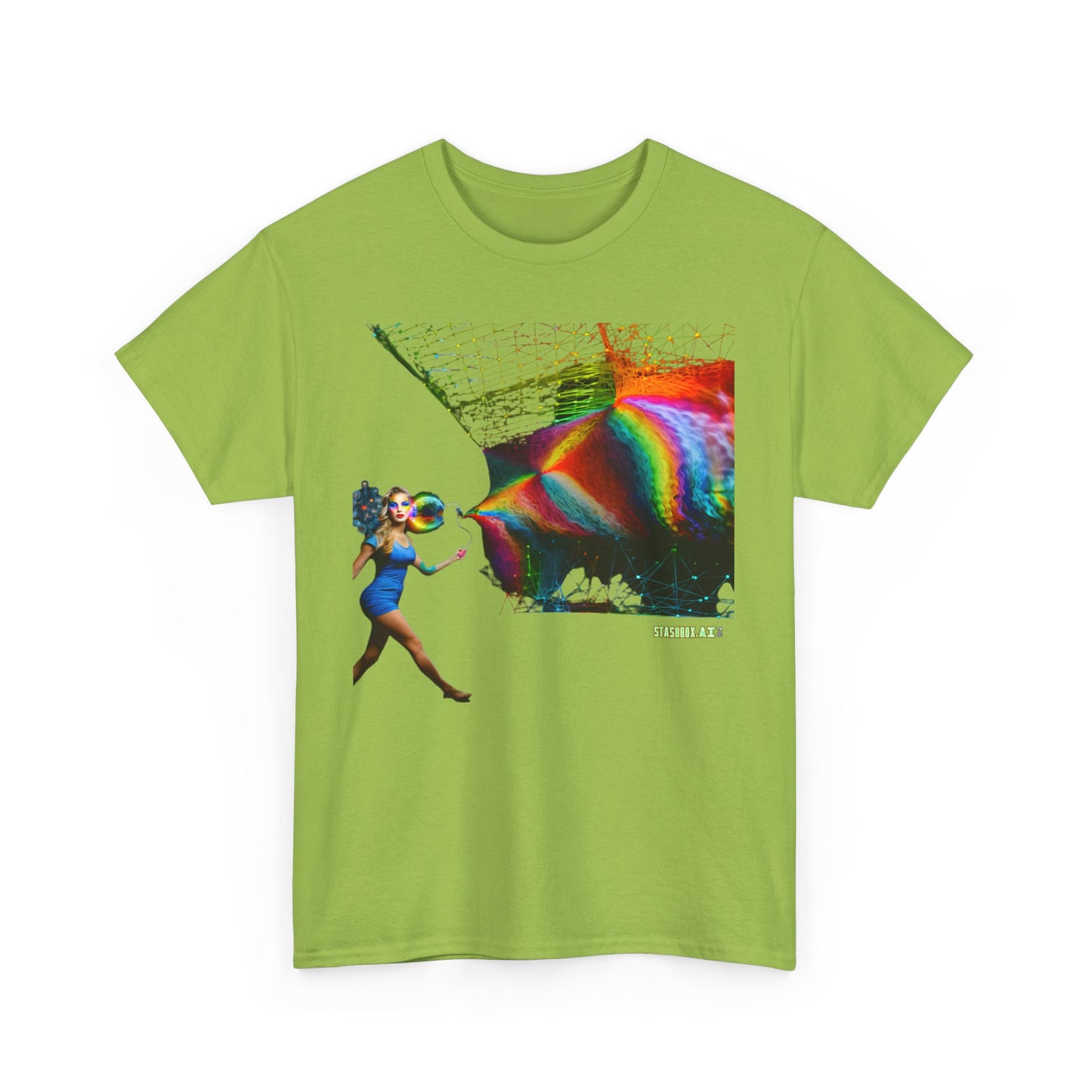 Unisex Heavy Cotton T-Shirt Beautiful Woman Rainbow Ink Drawn 007