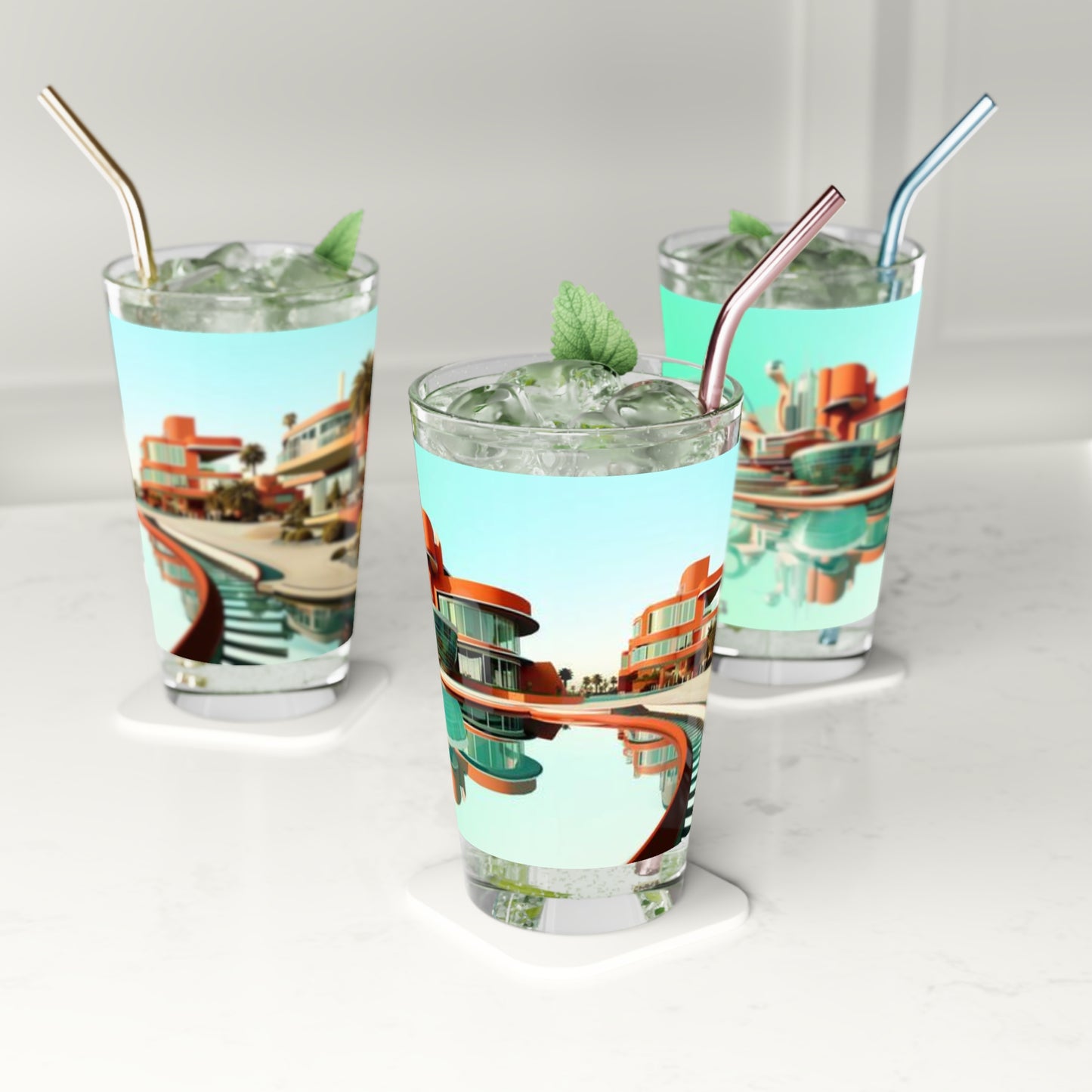 Pint Glass, 16oz Miami Inspired Architecture 003