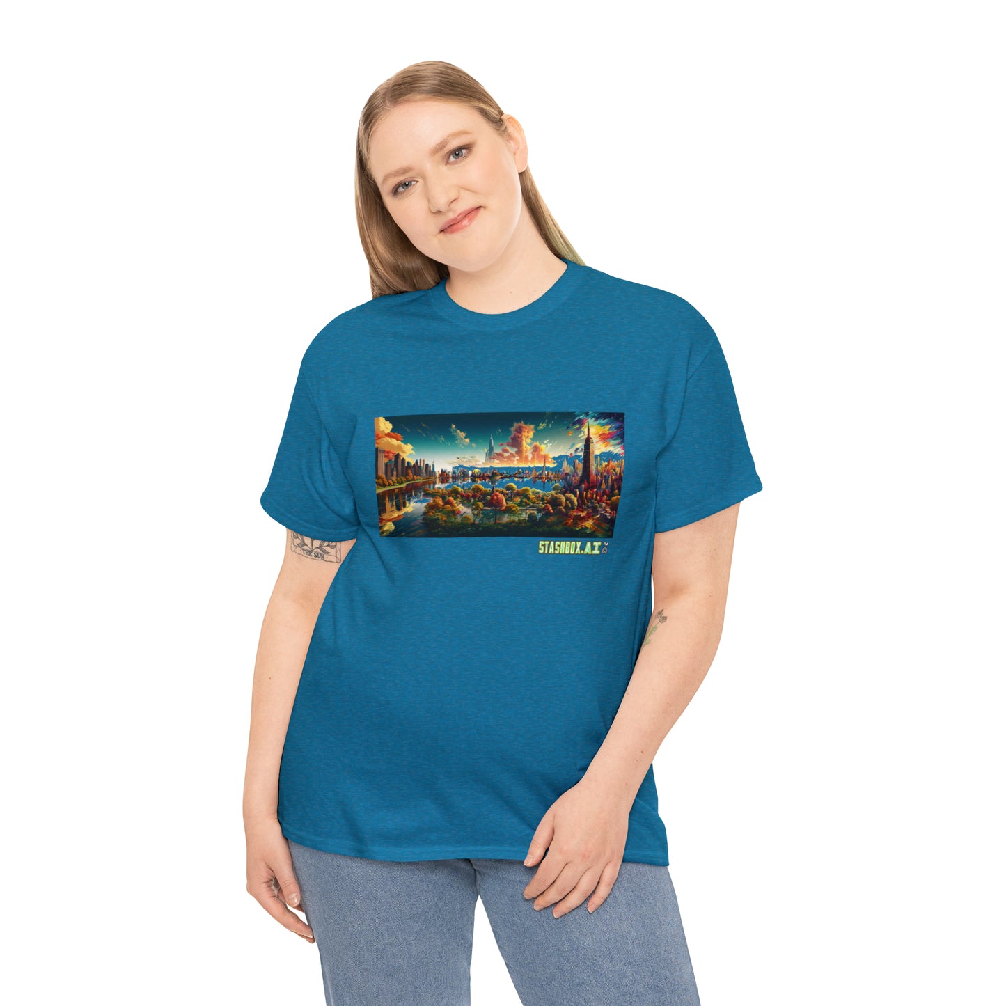 Unisex Heavy Cotton T-Shirt Dreamlike Illustration of a City New York 004