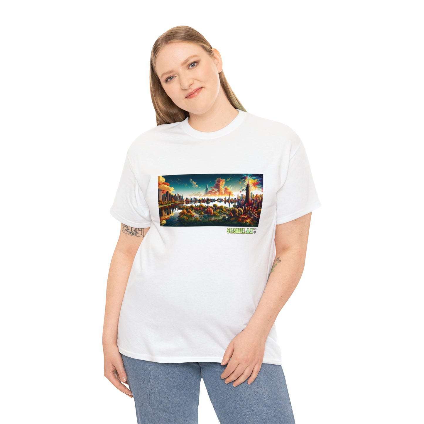 Unisex Heavy Cotton T-Shirt Dreamlike Illustration of a City New York 004