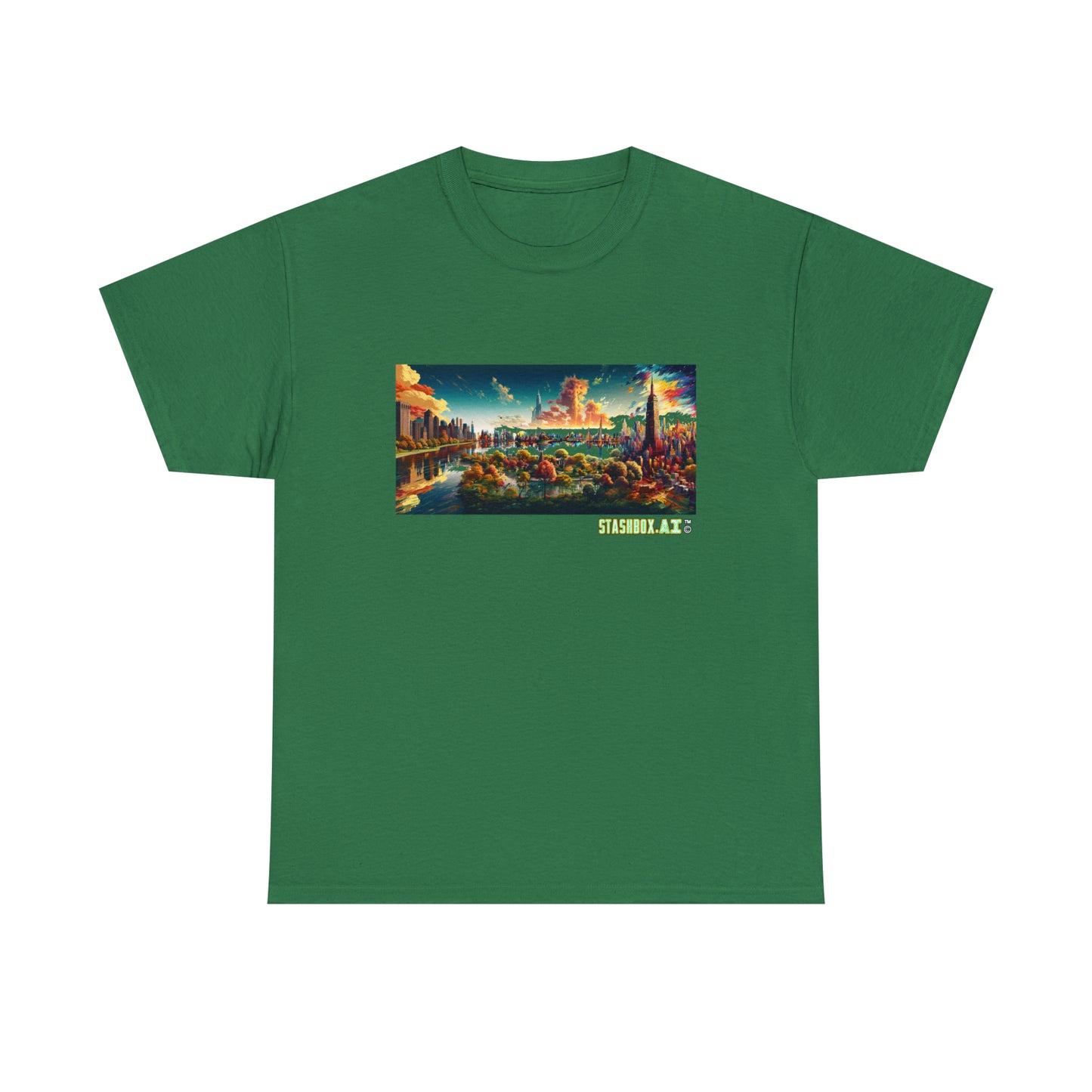 Unisex Heavy Cotton T-Shirt Dreamlike Illustration of a City New York 004