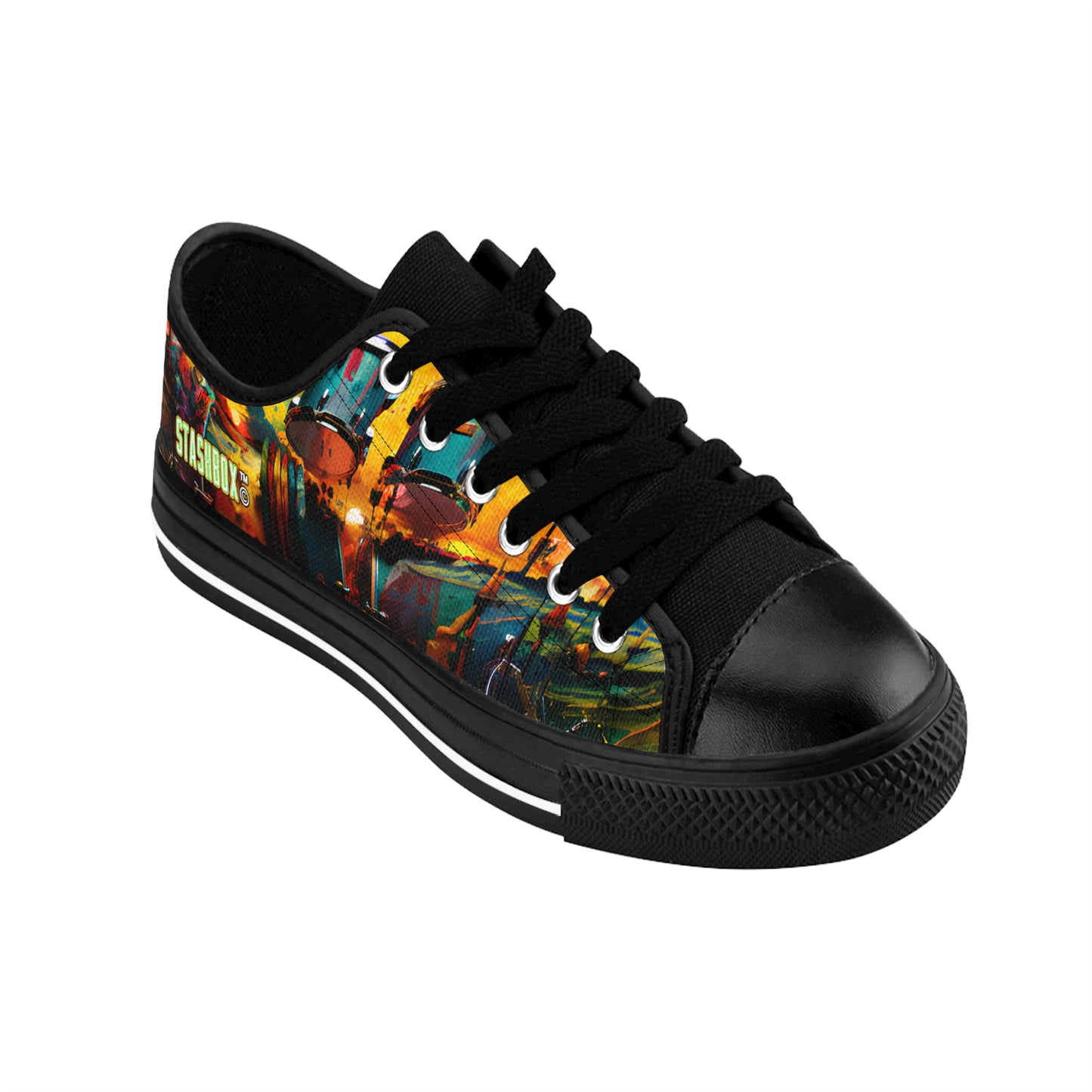STASHBOX.AI Artistic Drumset Color Explosion - Custom Men's - Music Shoes with original reggae and music artwork