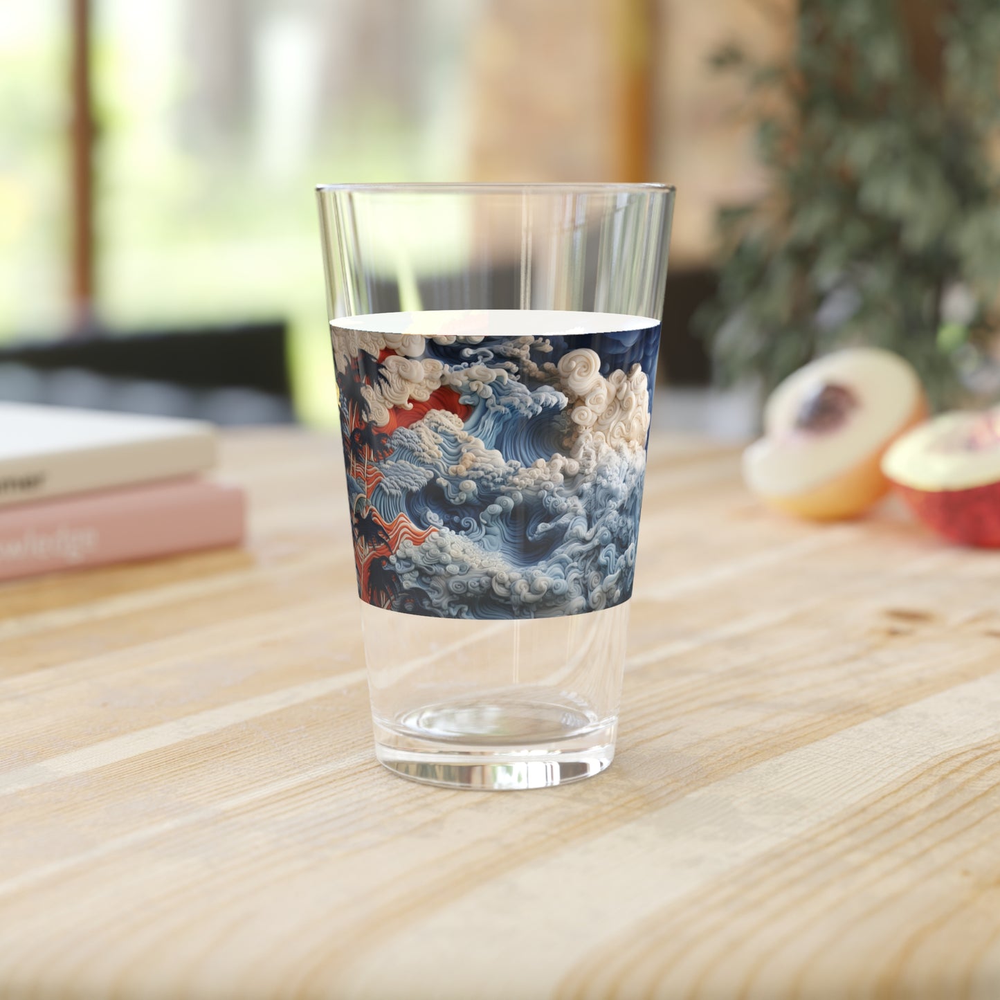Pint Glass, 16oz Oceanic Express: Fluid Forms Mural Train 003