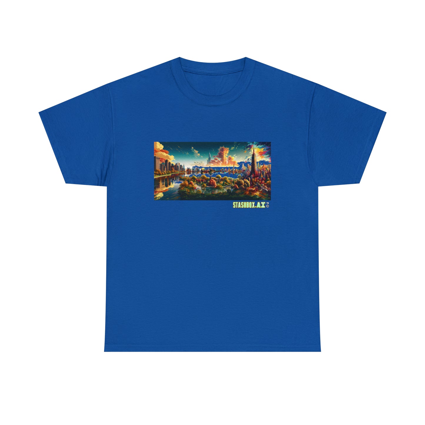 Unisex Heavy Cotton T-Shirt Dreamlike Illustration of a City New York 004