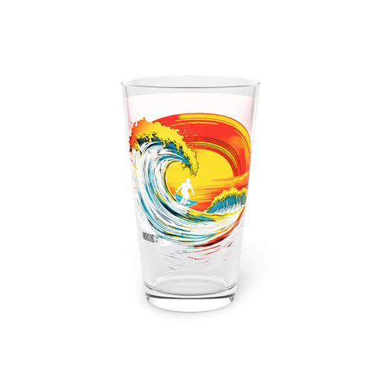 Dive into retro waves with our Classic Surfing Design Pint Glass, 16oz. 2 Designs in 1 - Waves Design #66. Surfing nostalgia meets elegance, exclusively at Stashbox.ai.