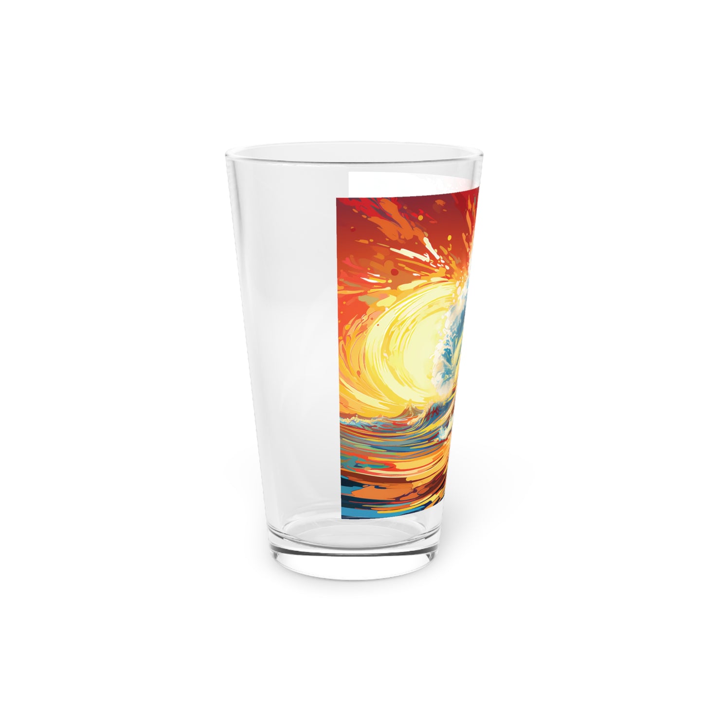 Pint Glass 16oz Colorful Sunset Surfing Waves 001