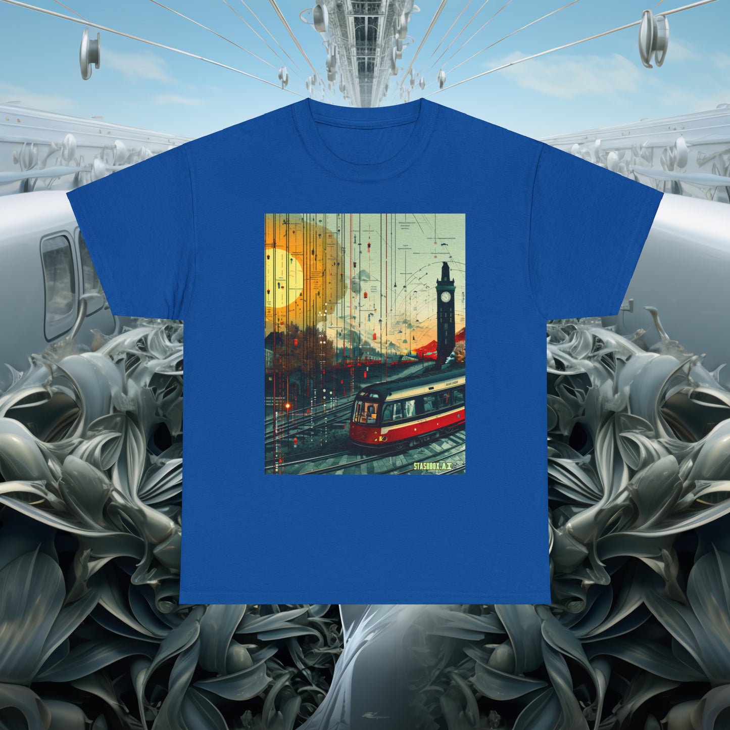 Unisex Heavy Cotton Tee Train Bauhaus Art Style Design 002