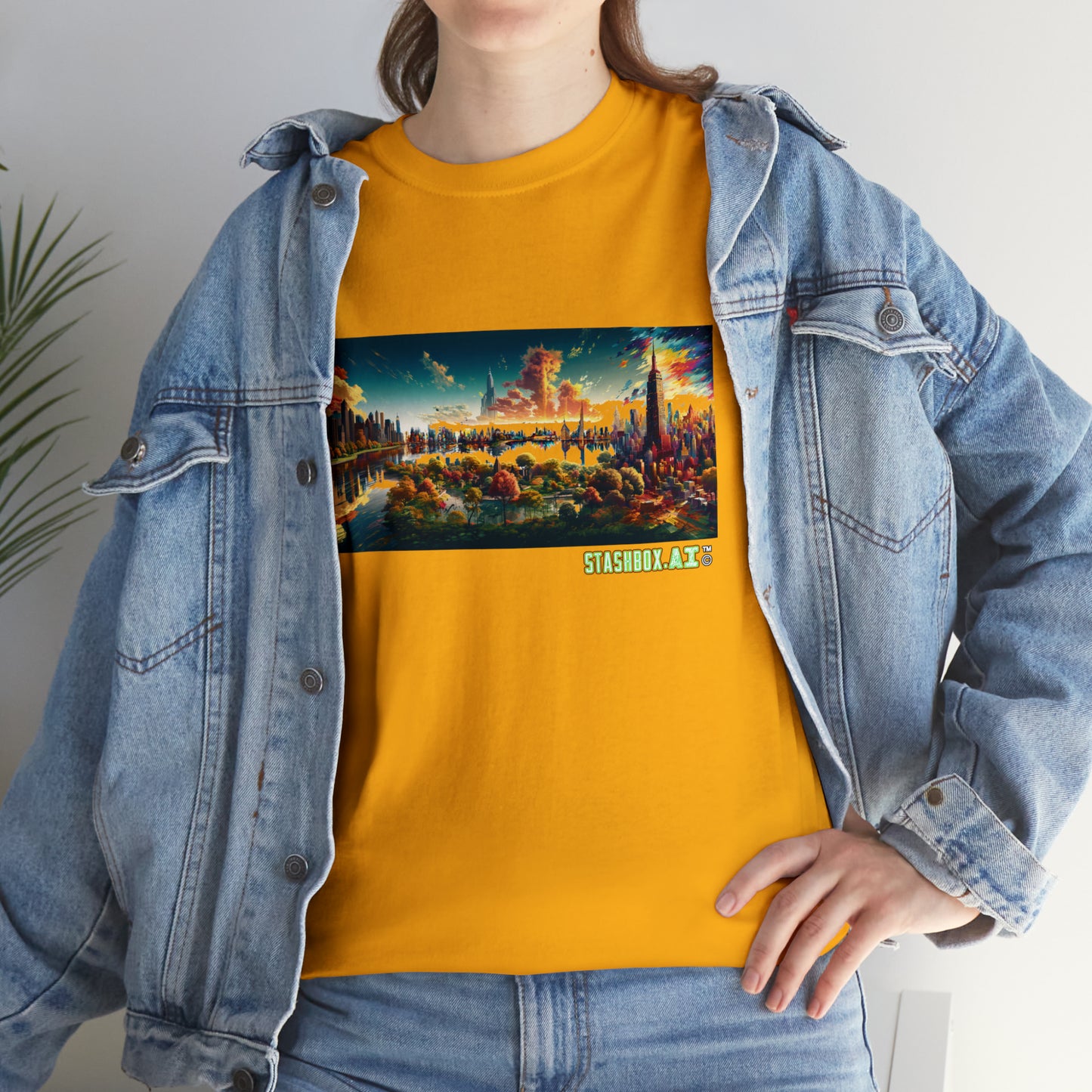 Unisex Heavy Cotton T-Shirt Dreamlike Illustration of a City New York 004
