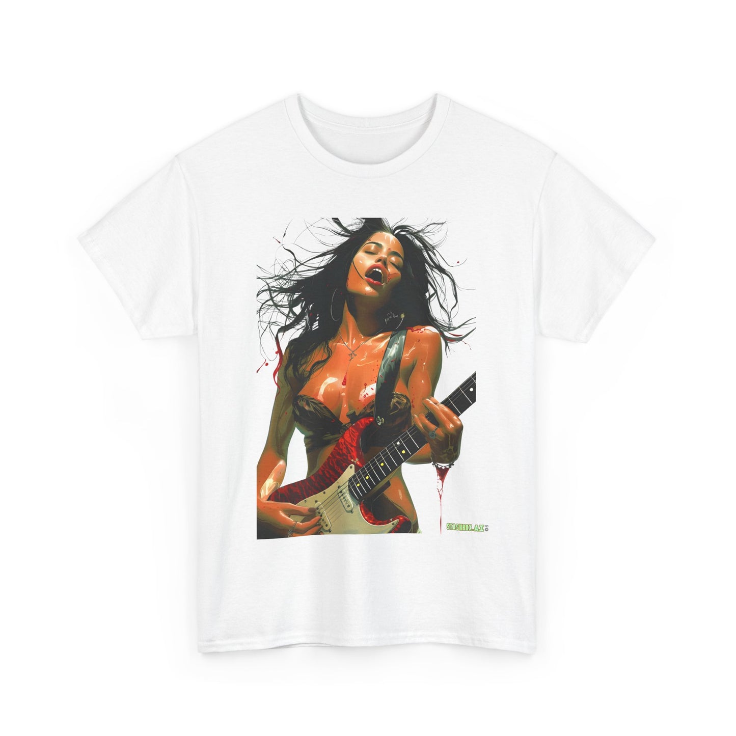 Unisex Heavy Cotton T-Shirt Girl Guitarist Rocking 014