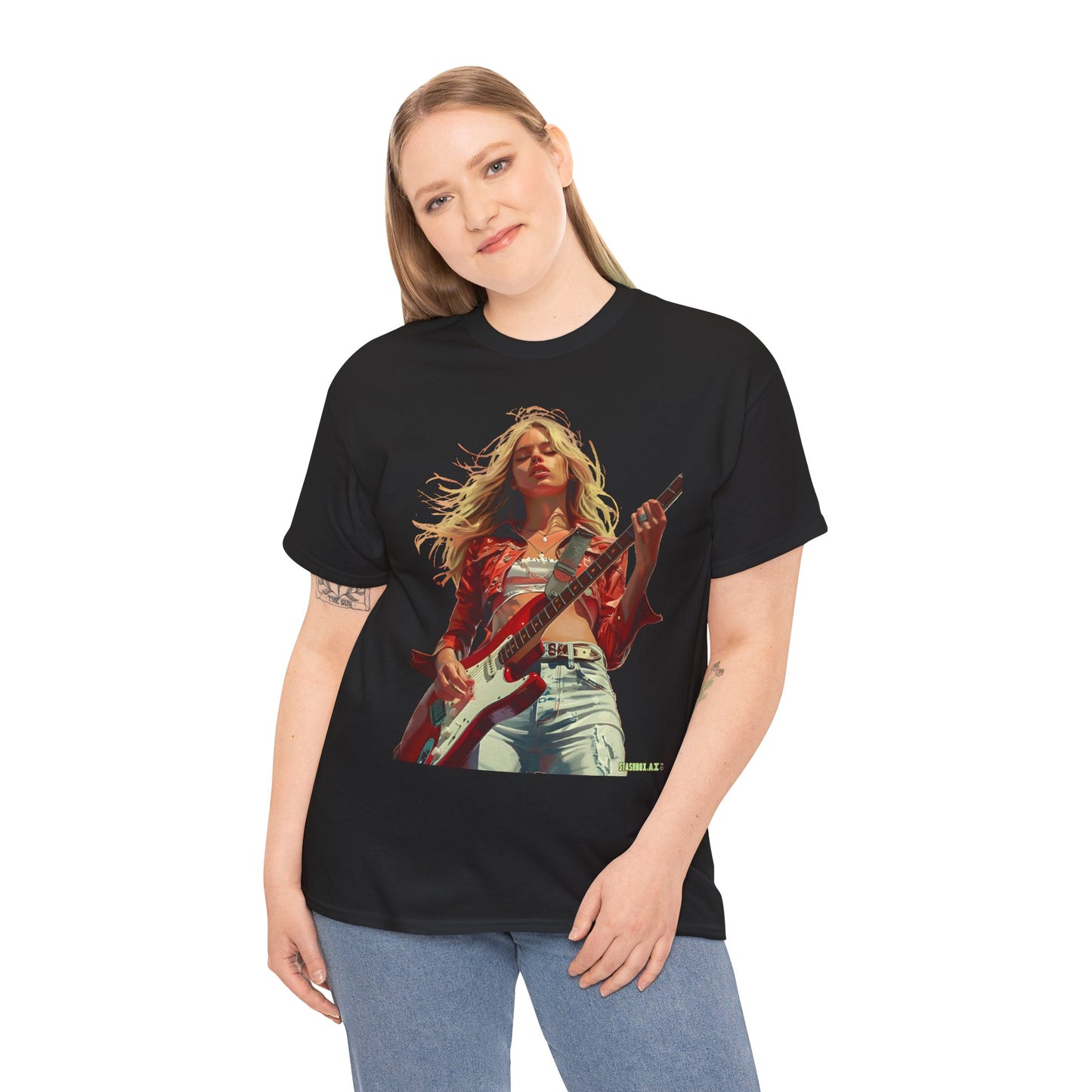 Unisex Heavy Cotton T-Shirt Girl Guitarist Rocking 013