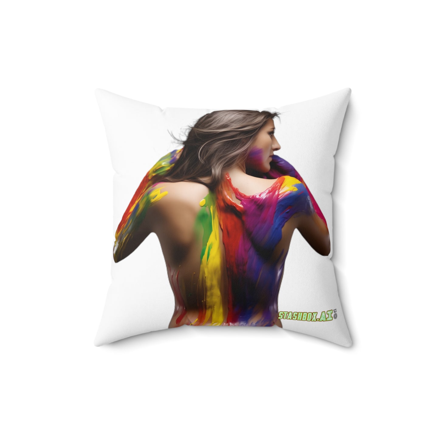 Faux Suede Square Pillow Rainbow Body Paint on Models 023/024