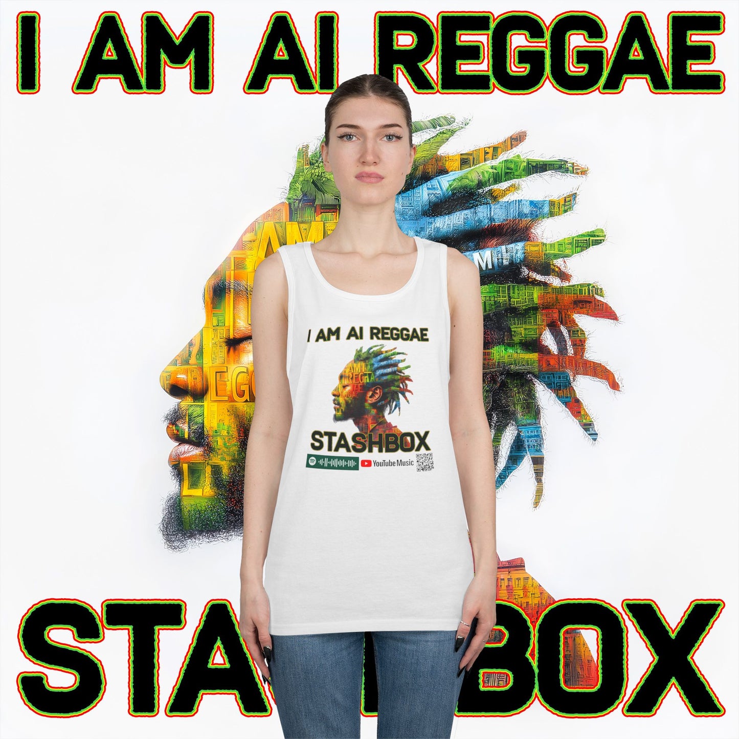I Am AI Reggae - Stashbox - Unisex Heavy Cotton Tank Top