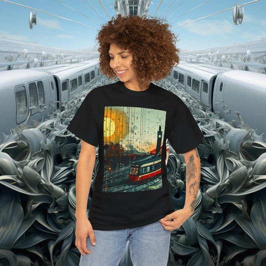 Unisex Heavy Cotton Tee Train Bauhaus Art Style Design 002