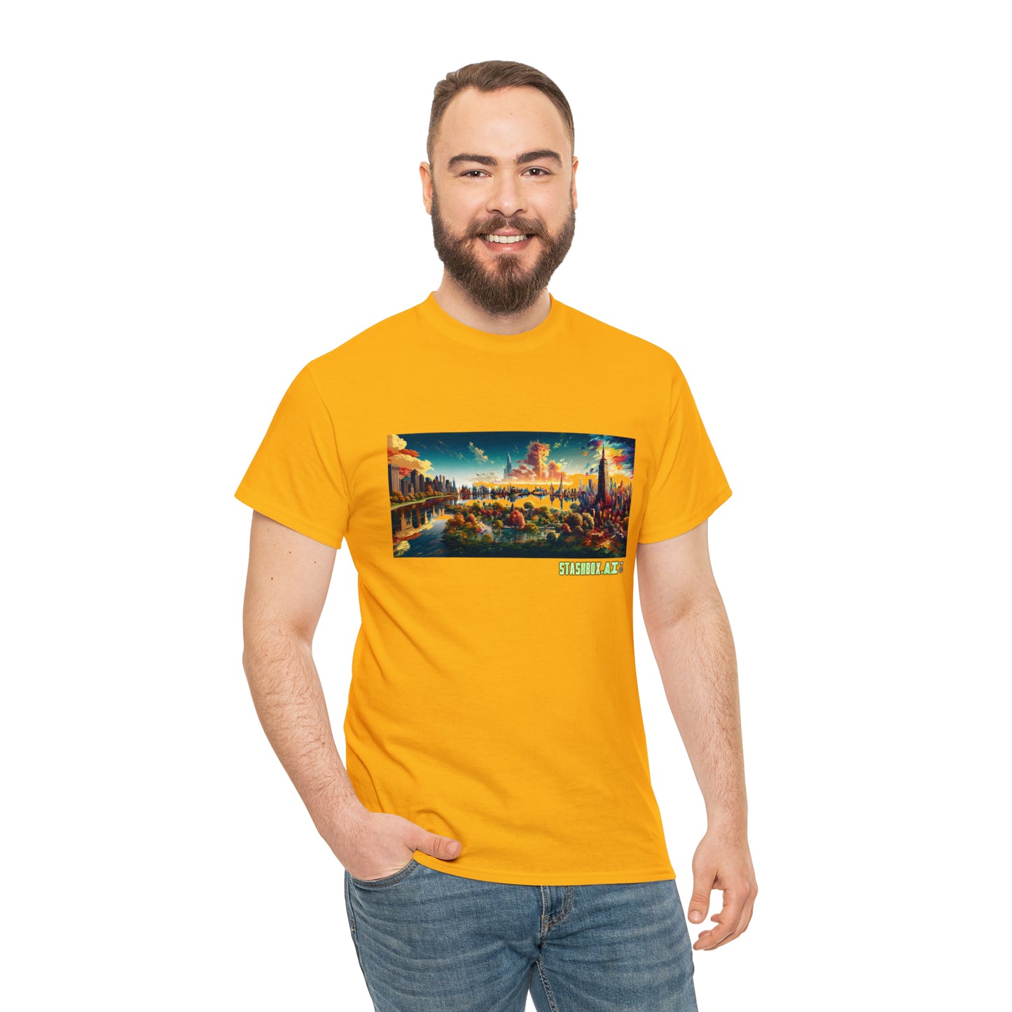 Unisex Heavy Cotton T-Shirt Dreamlike Illustration of a City New York 004