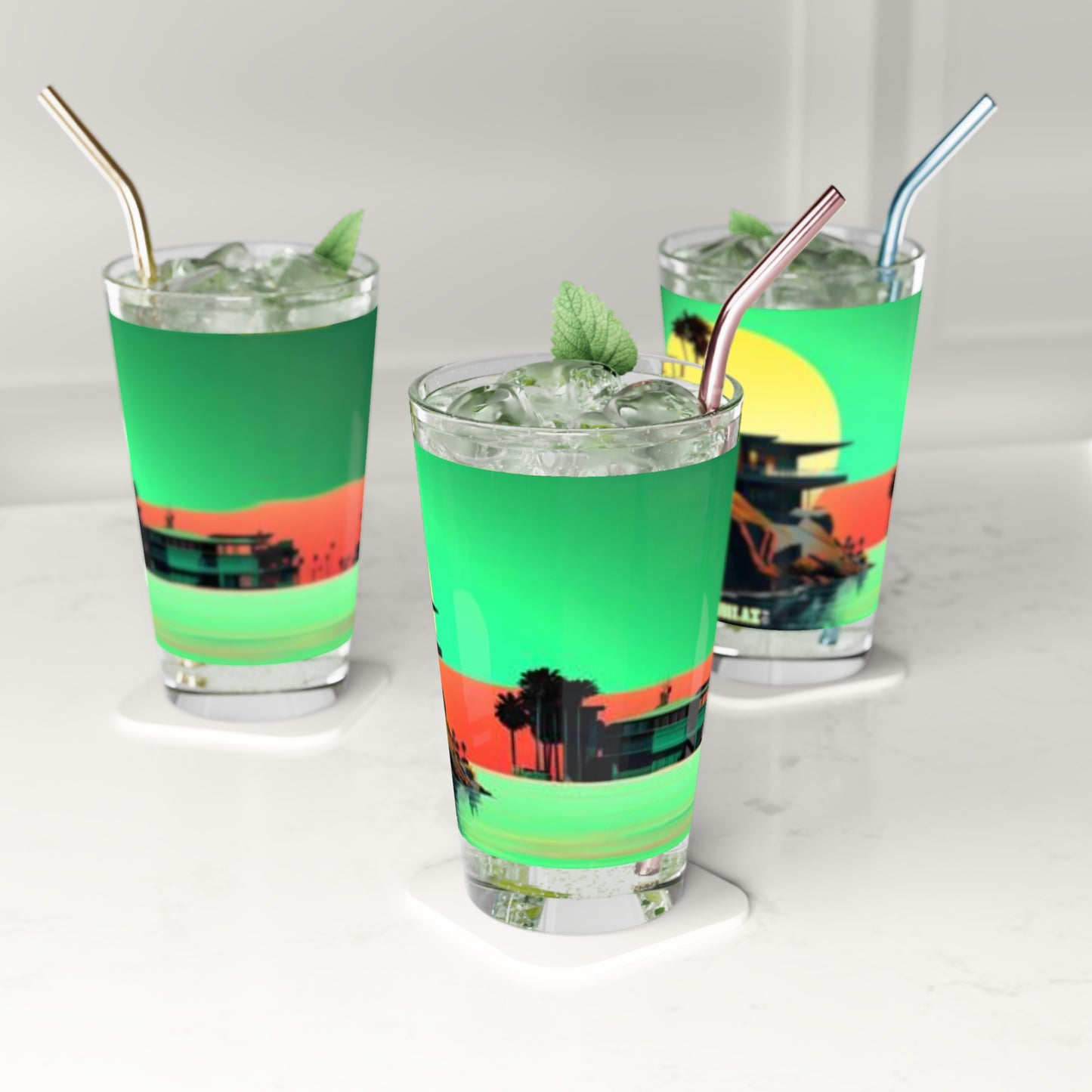 Pint Glass, 16oz Miami Inspired Architecture 004