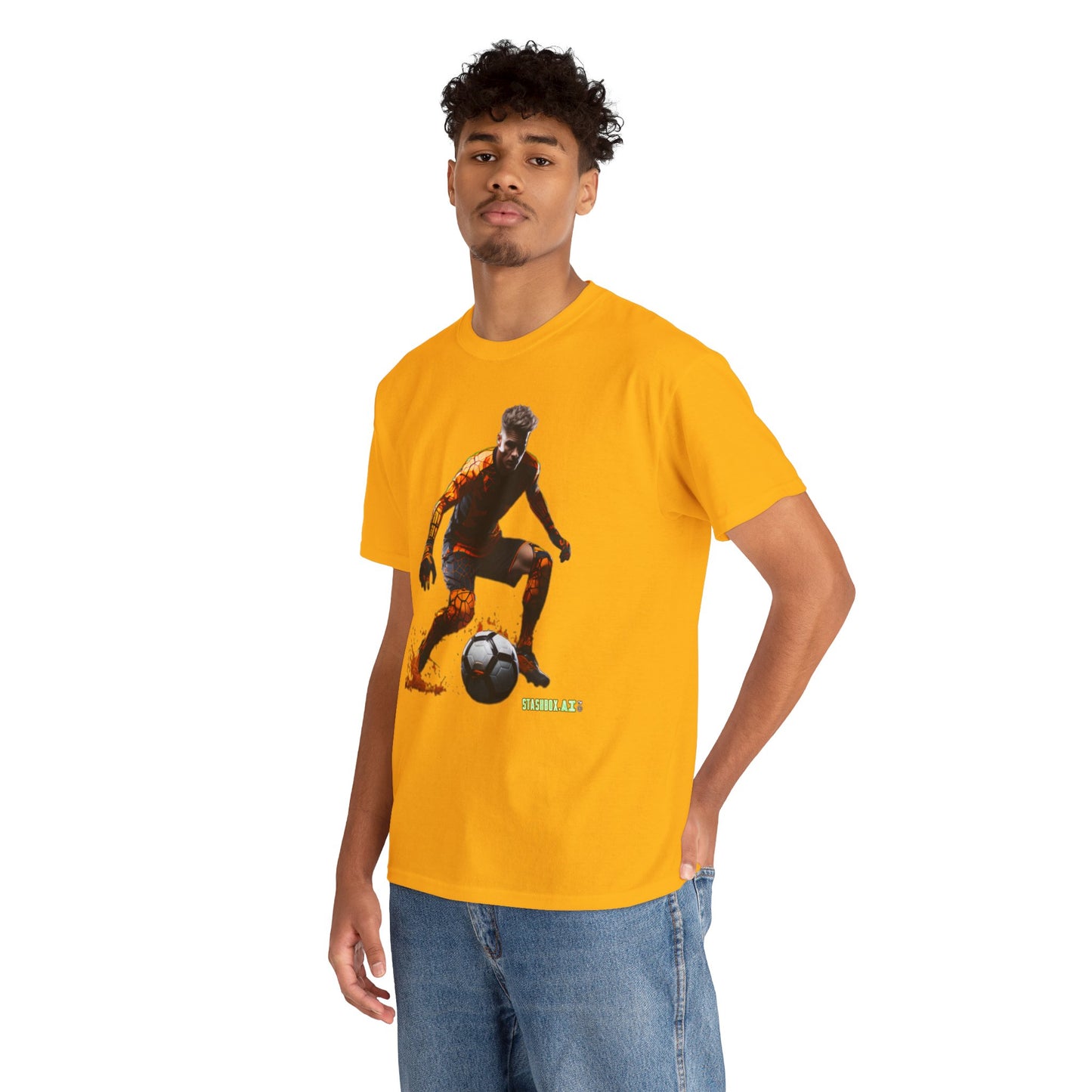 Unisex Heavy Cotton Tshirt Vibrant Color Abstract Soccer Voronoi 004