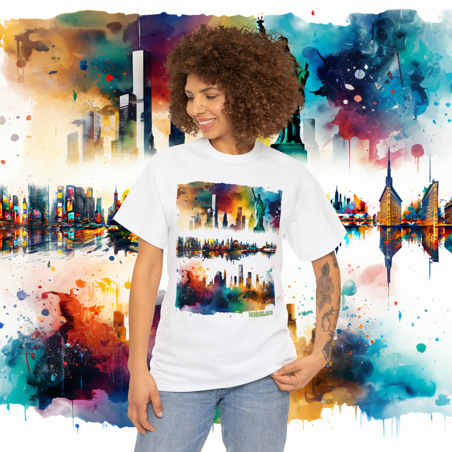 Artistic Statue of Liberty Watercolor Tee - Stashbox Design