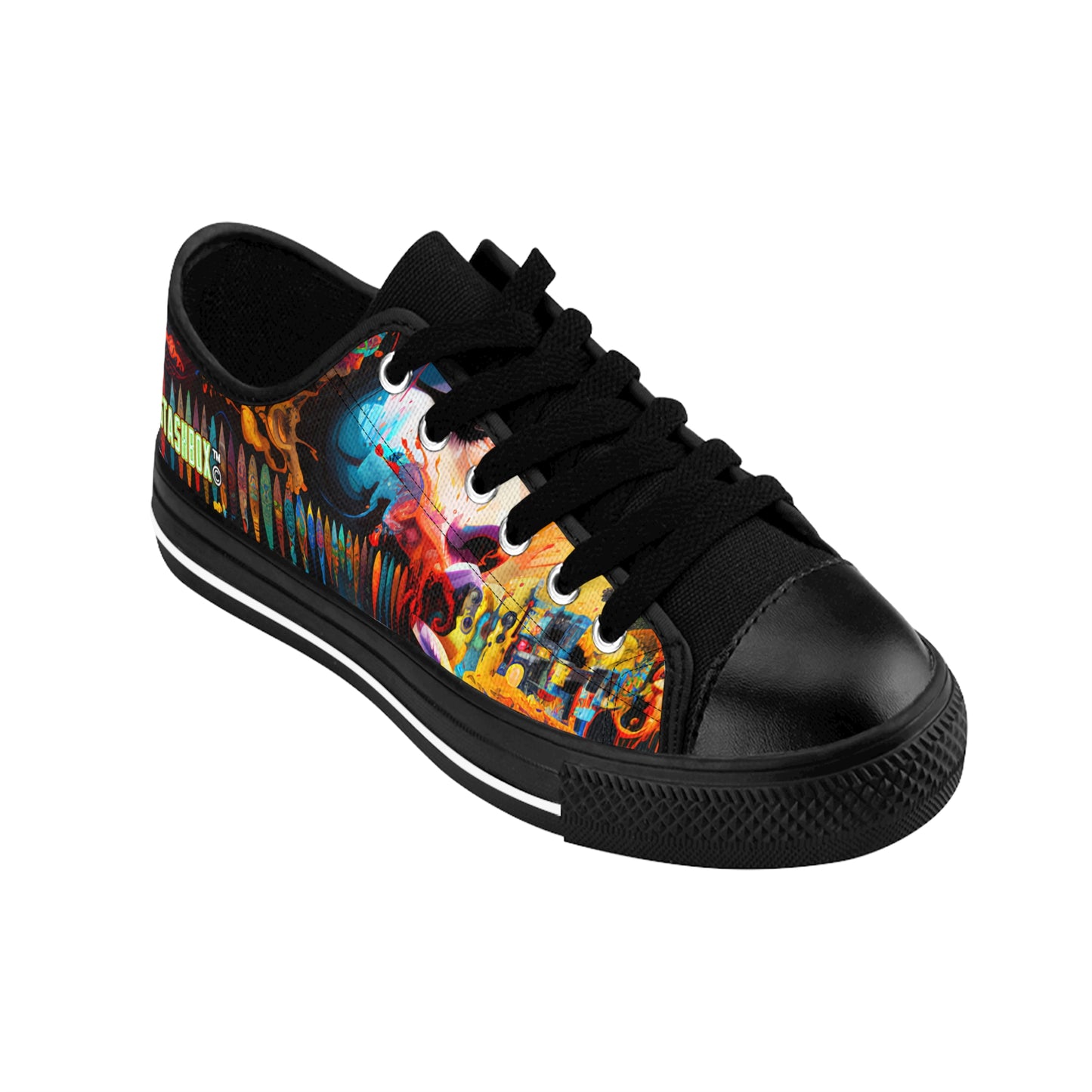STASHBOX.AI Surfboards Street Art Montage Style - Custom Men's Shoes with original reggae and music artwork