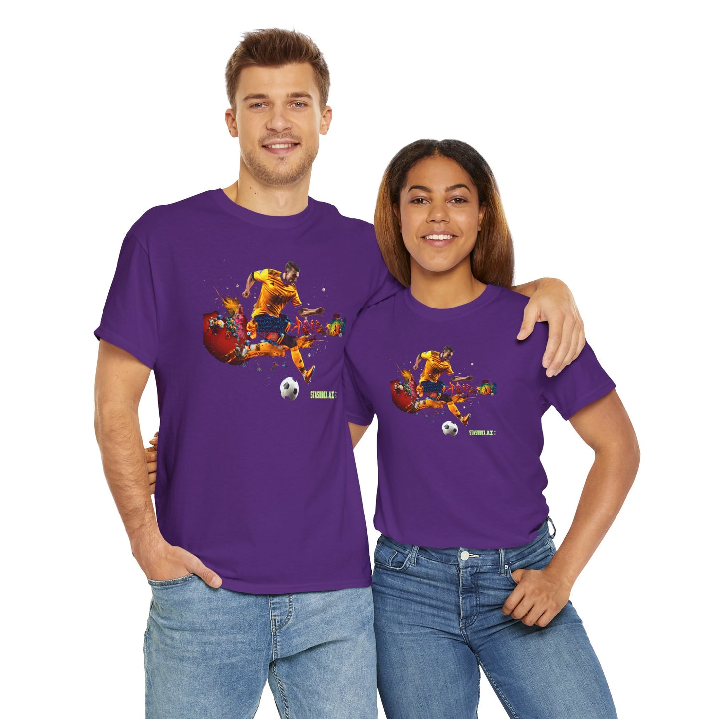 Unisex Heavy Cotton Tshirt Vibrant Color Abstract Soccer Voronoi 002