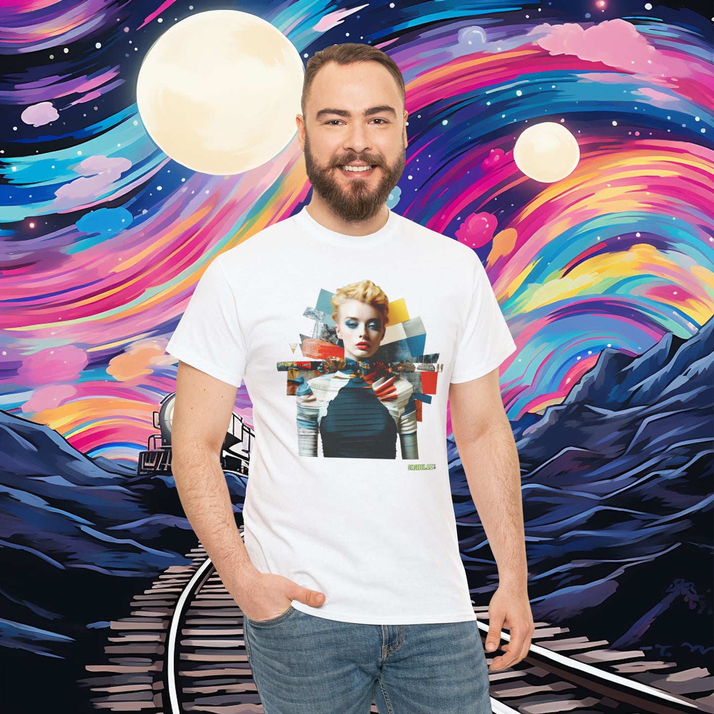 Unisex Heavy Cotton Tshirt - Super Model & Trains 009