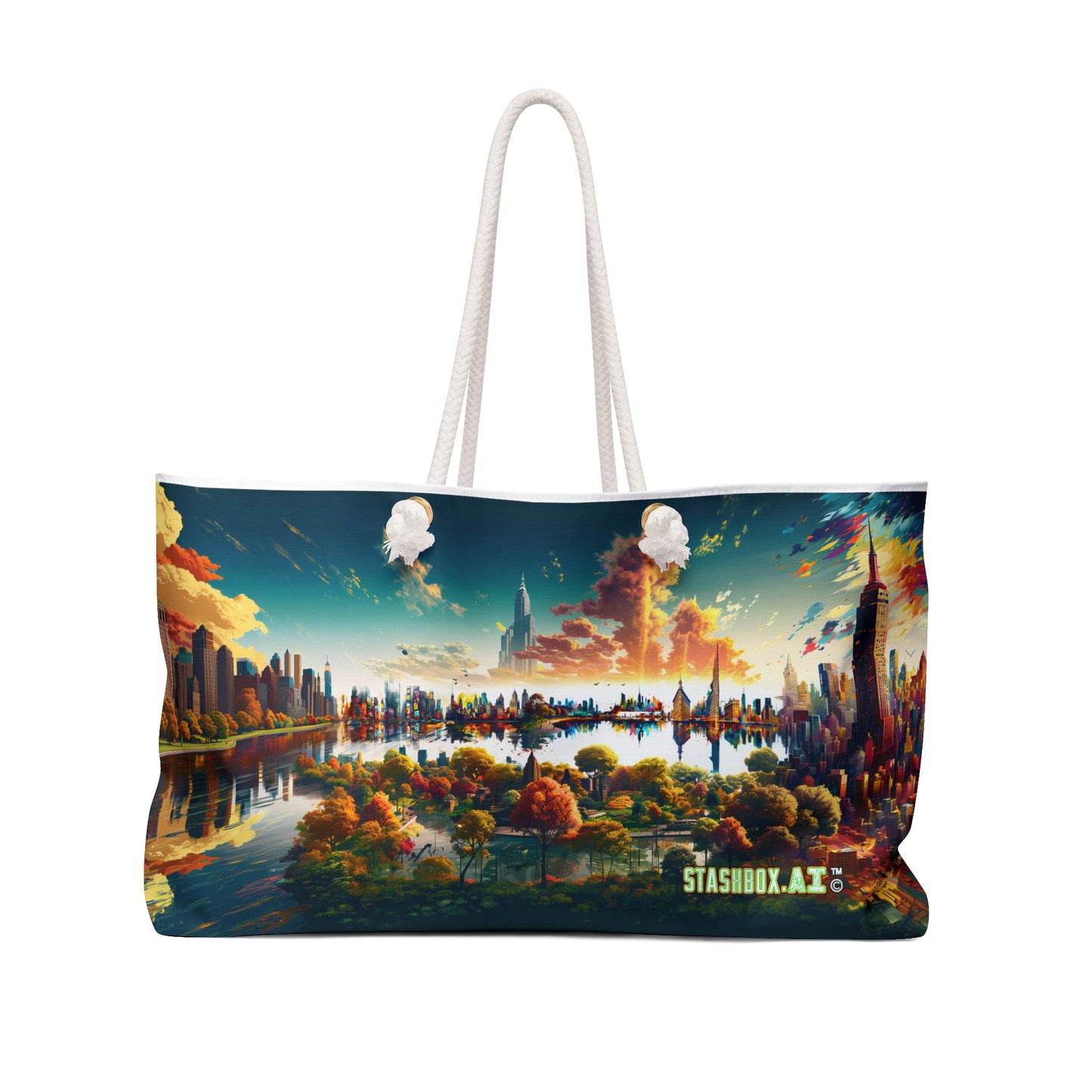 Dreamlike New York City Weekender Bag - Stashbox Design - #CityscapeTravel #DreamlikeNYC #StashboxExclusive #ArtisticWeekender