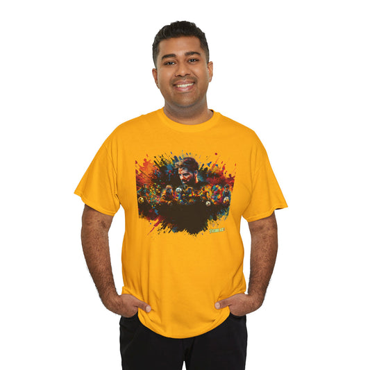 Unisex Heavy Cotton Tshirt Vibrant Color Abstract Soccer Voronoi 001