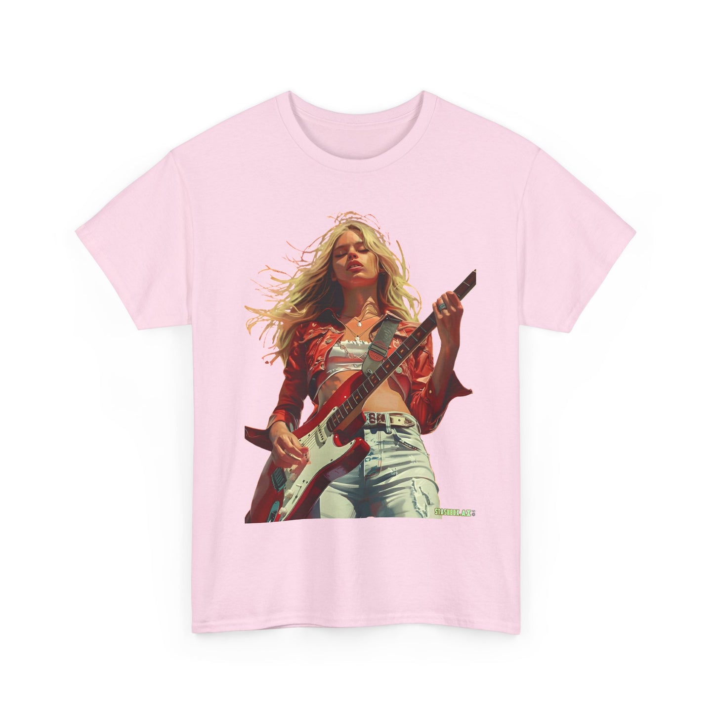 Unisex Heavy Cotton T-Shirt Girl Guitarist Rocking 013
