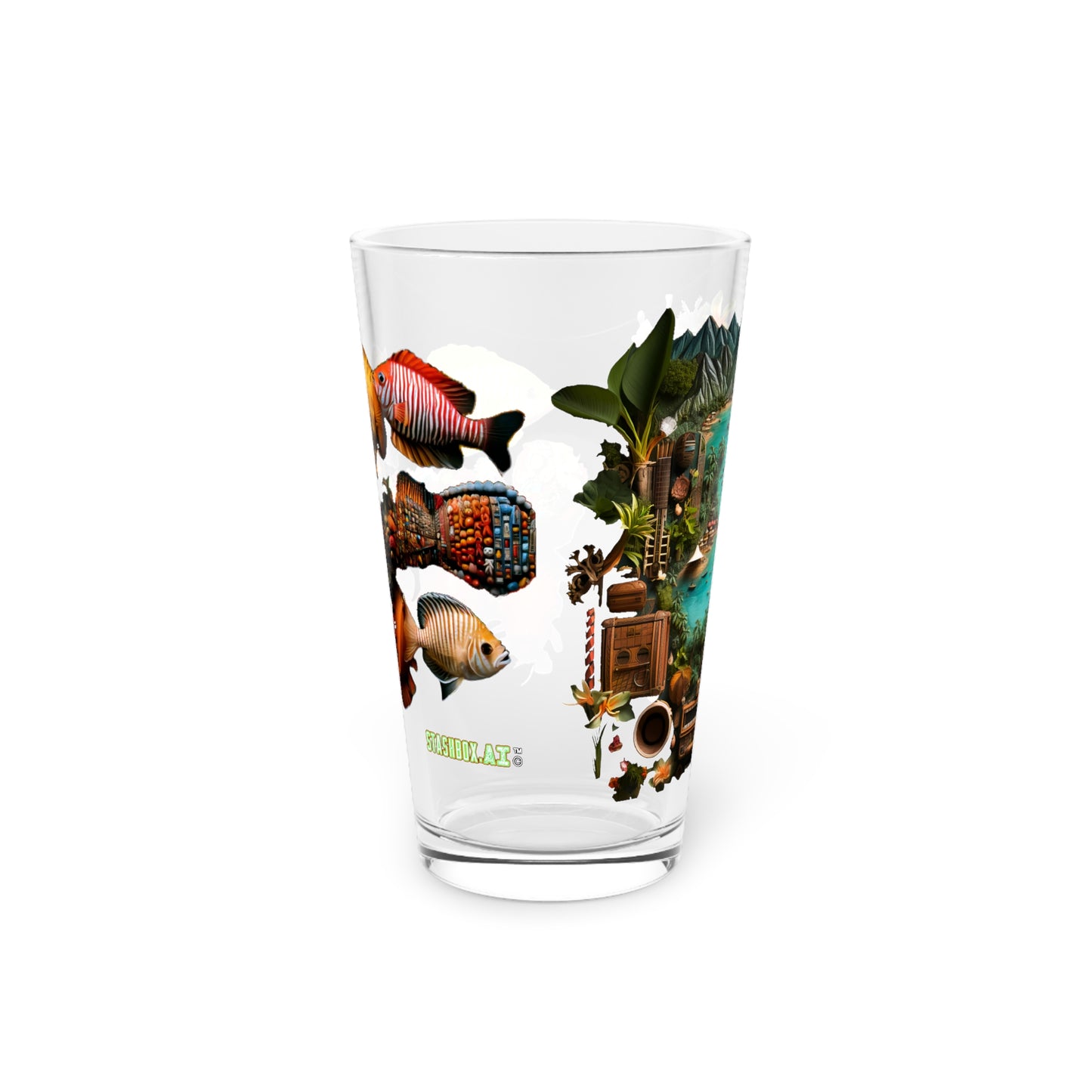 Pint Glass Tahiti Tropical Knolling Abstract Art 005