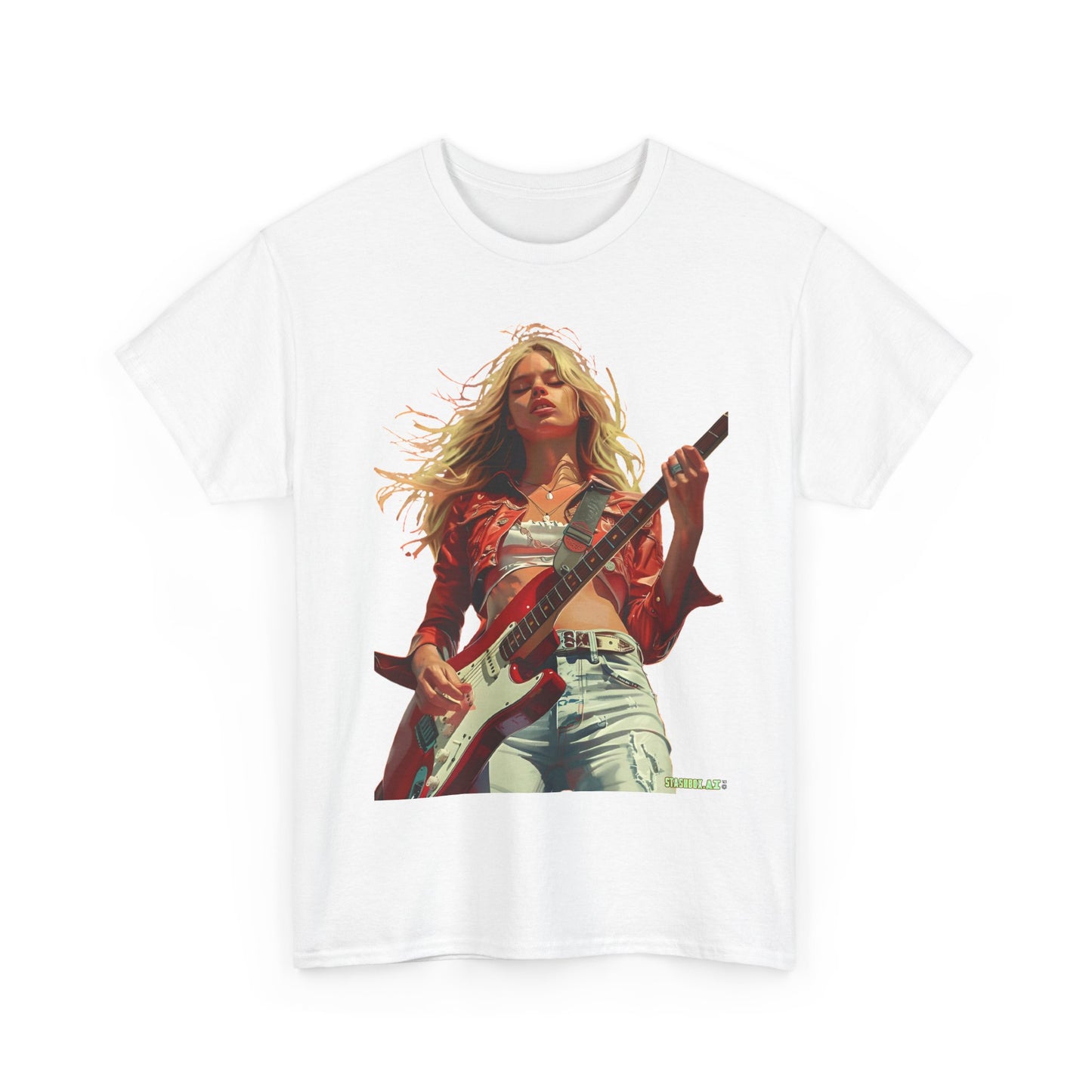 Unisex Heavy Cotton T-Shirt Girl Guitarist Rocking 013