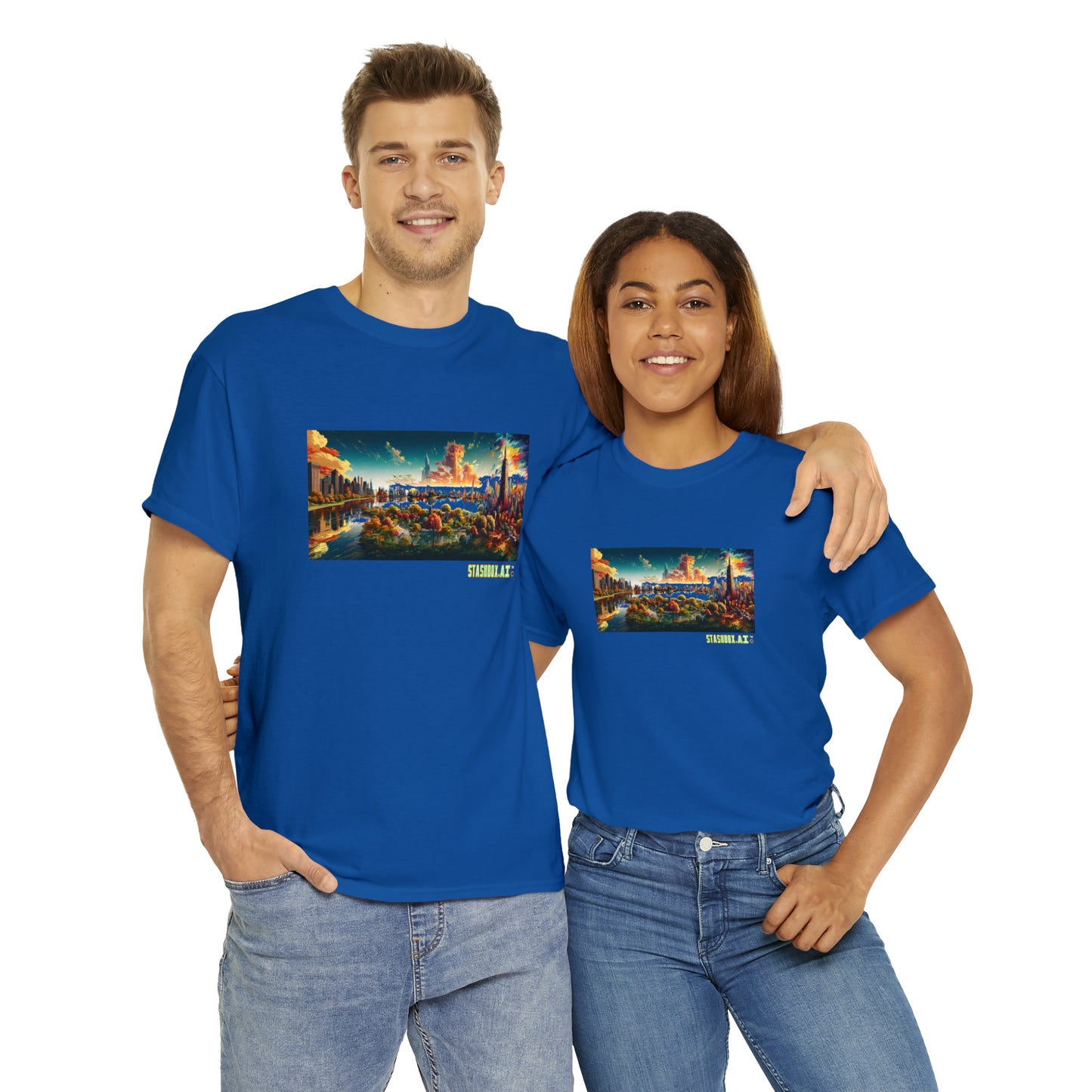 Unisex Heavy Cotton T-Shirt Dreamlike Illustration of a City New York 004