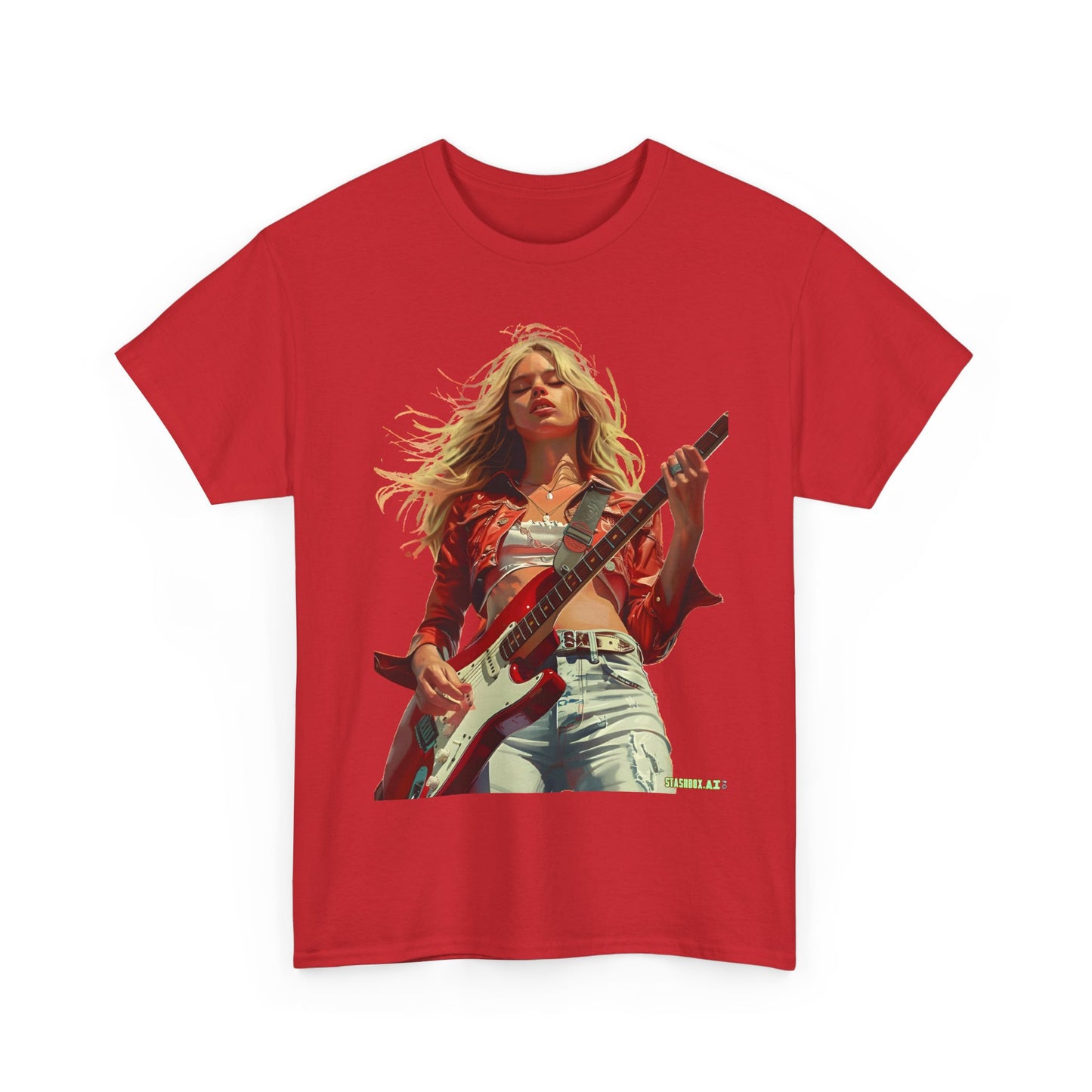 Unisex Heavy Cotton T-Shirt Girl Guitarist Rocking 013