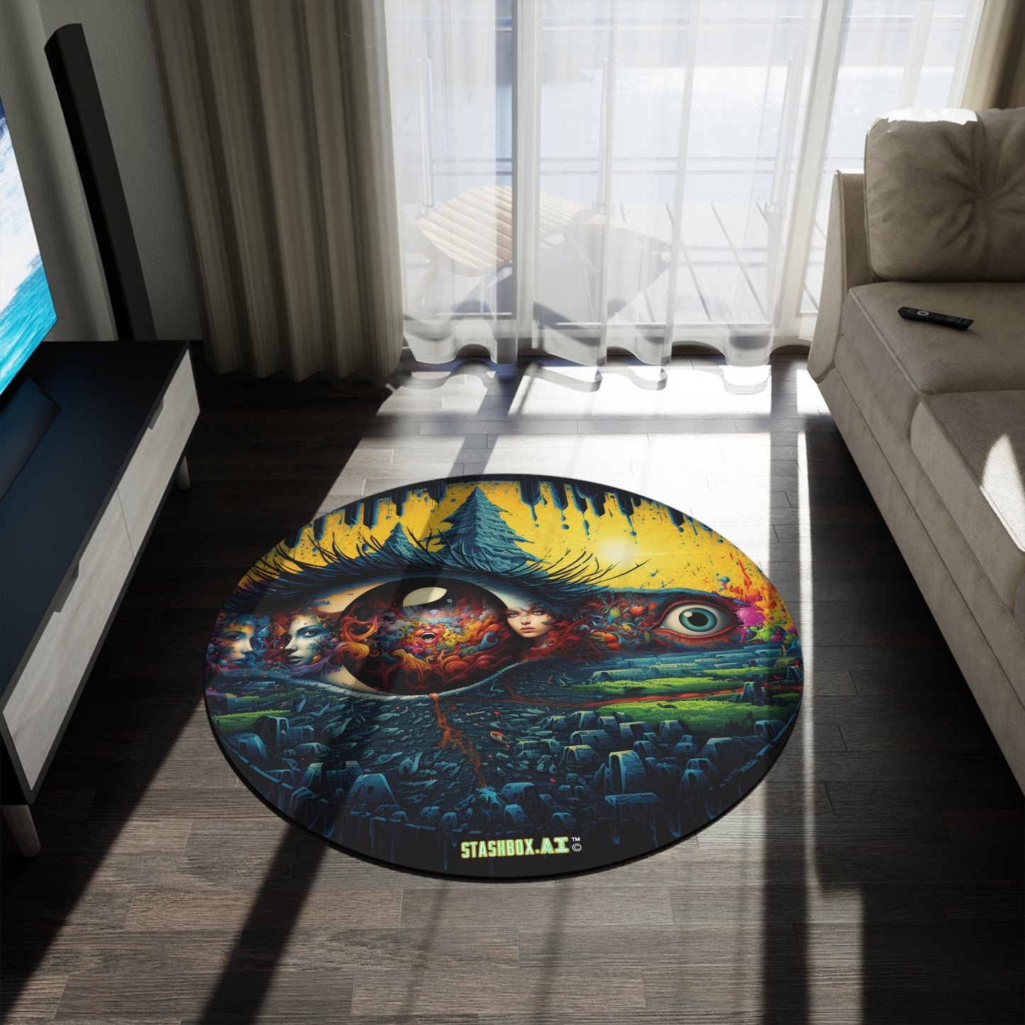 Round Rug Psychedelic Eyes Design 007