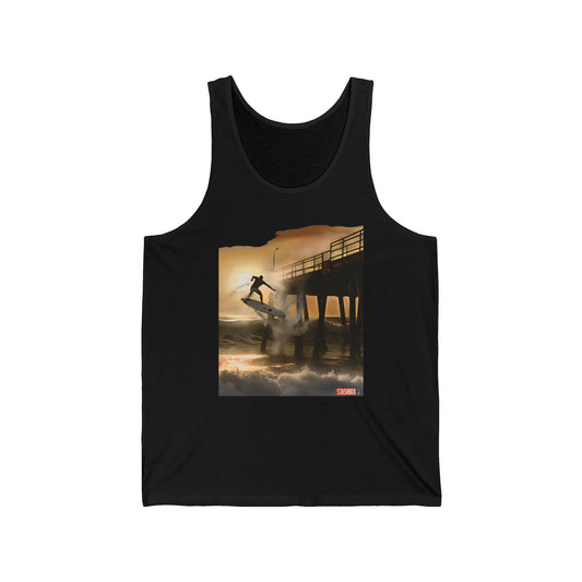 Unisex Jersey Tank Huntington Beach California Surfer Charging The Pier Wave 62