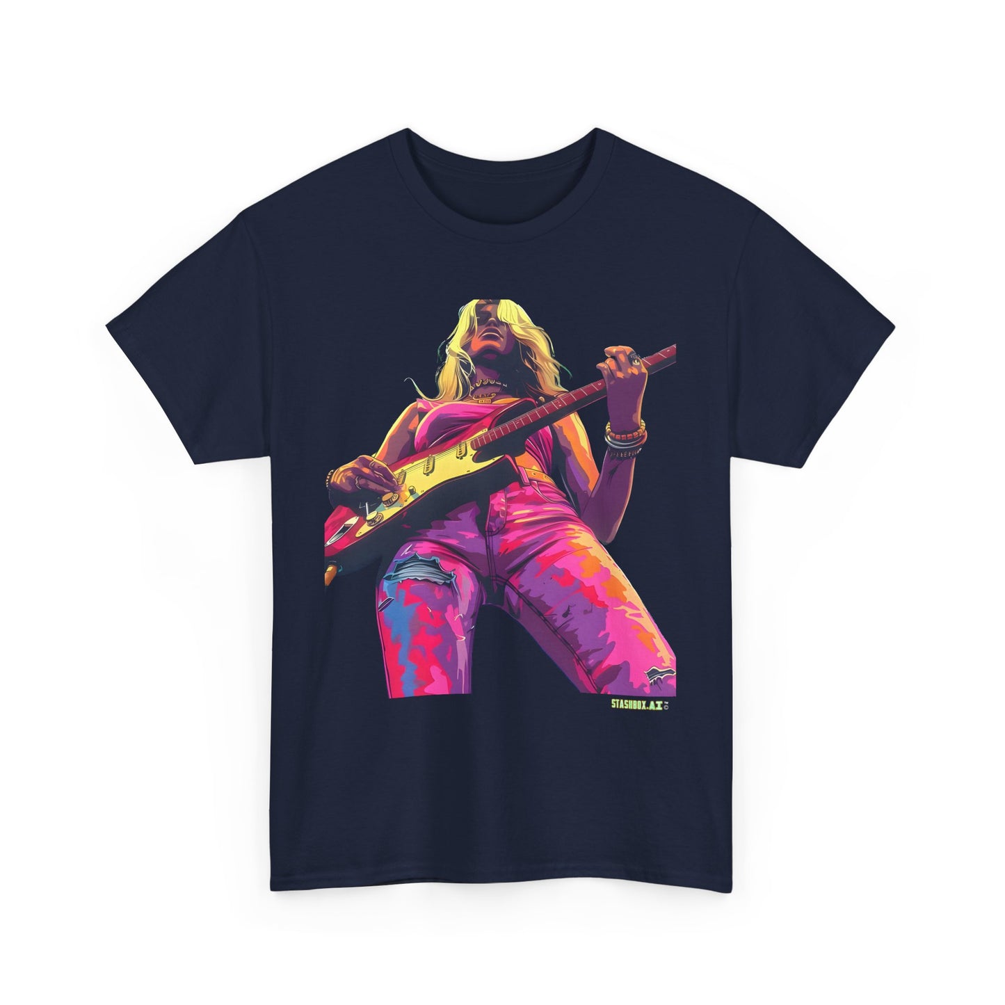 Unisex Heavy Cotton T-Shirt Girl Guitarist Rocking 016