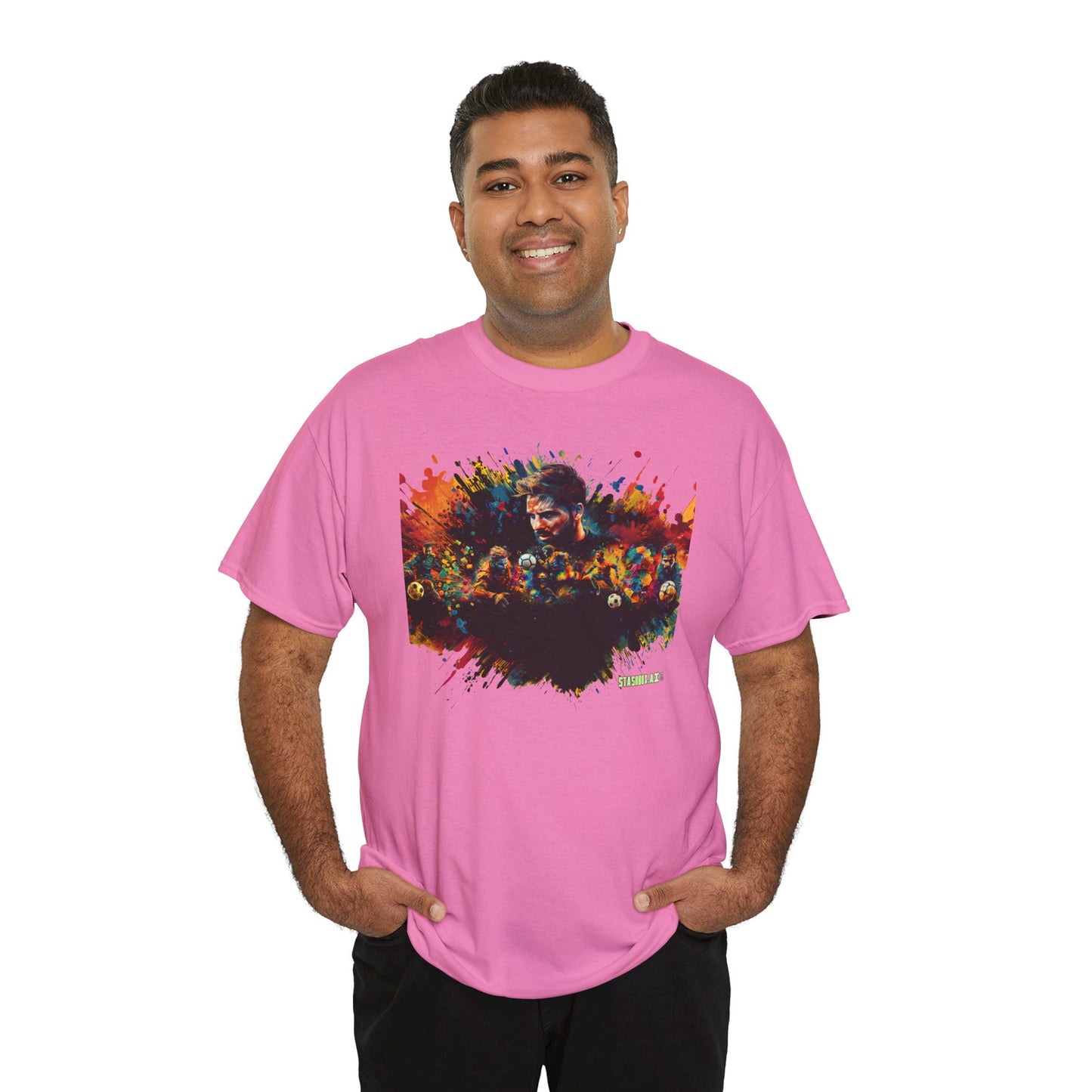 Unisex Heavy Cotton Tshirt Vibrant Color Abstract Soccer Voronoi 001