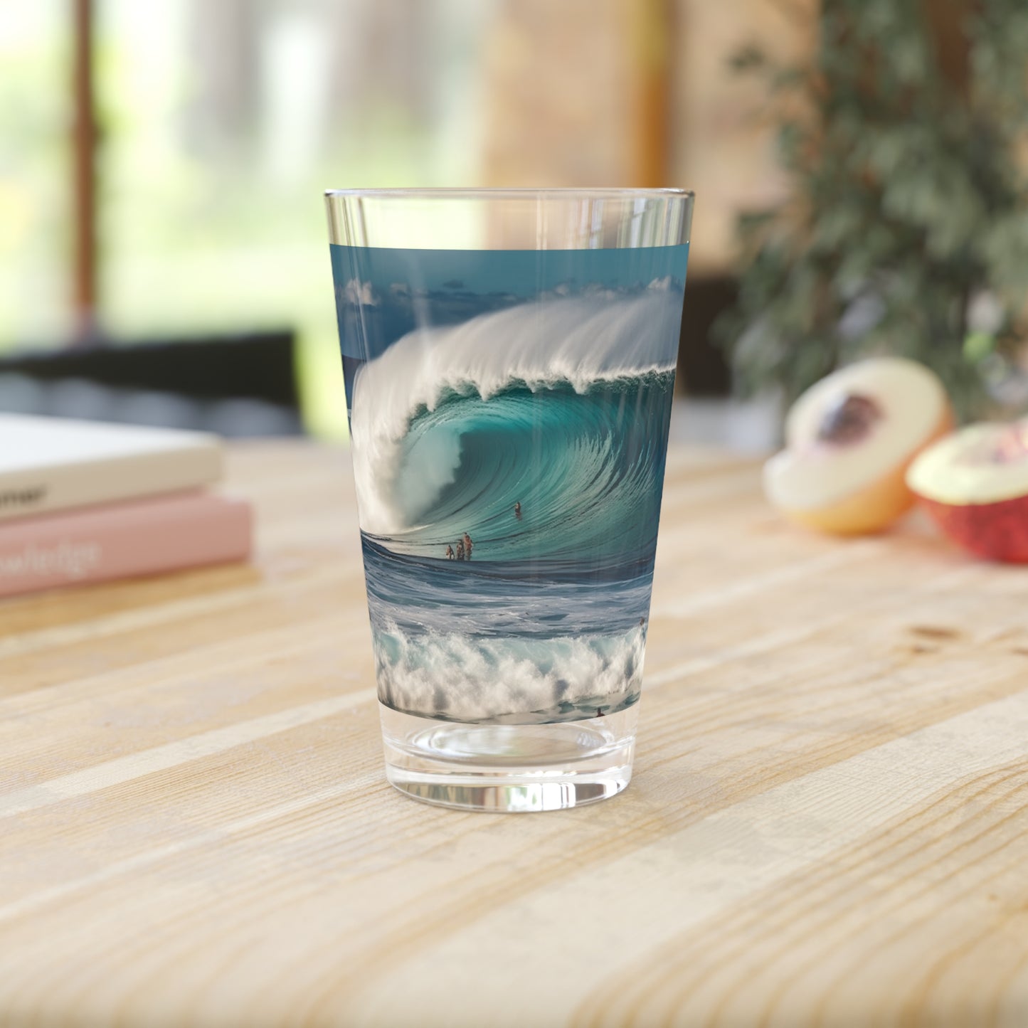 Dive into the waves of Pipeline: North Shore, Oahu, Hawaii, US with this Pint Glass. Surfing's soul in a glass, exclusively at Stashbox.ai.