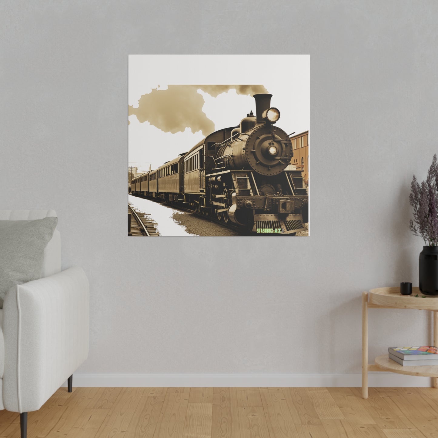Matte Canvas, Stretched, 0.75", Classic Train Design 017