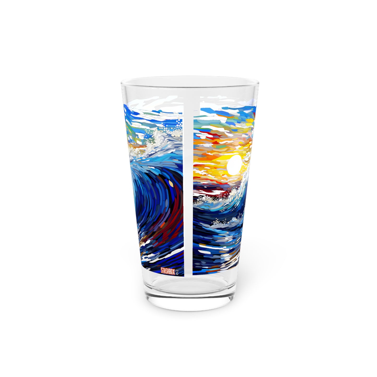 Pint Glass 16oz Huge Ocean Wave Paint by Number Style, Waves 056