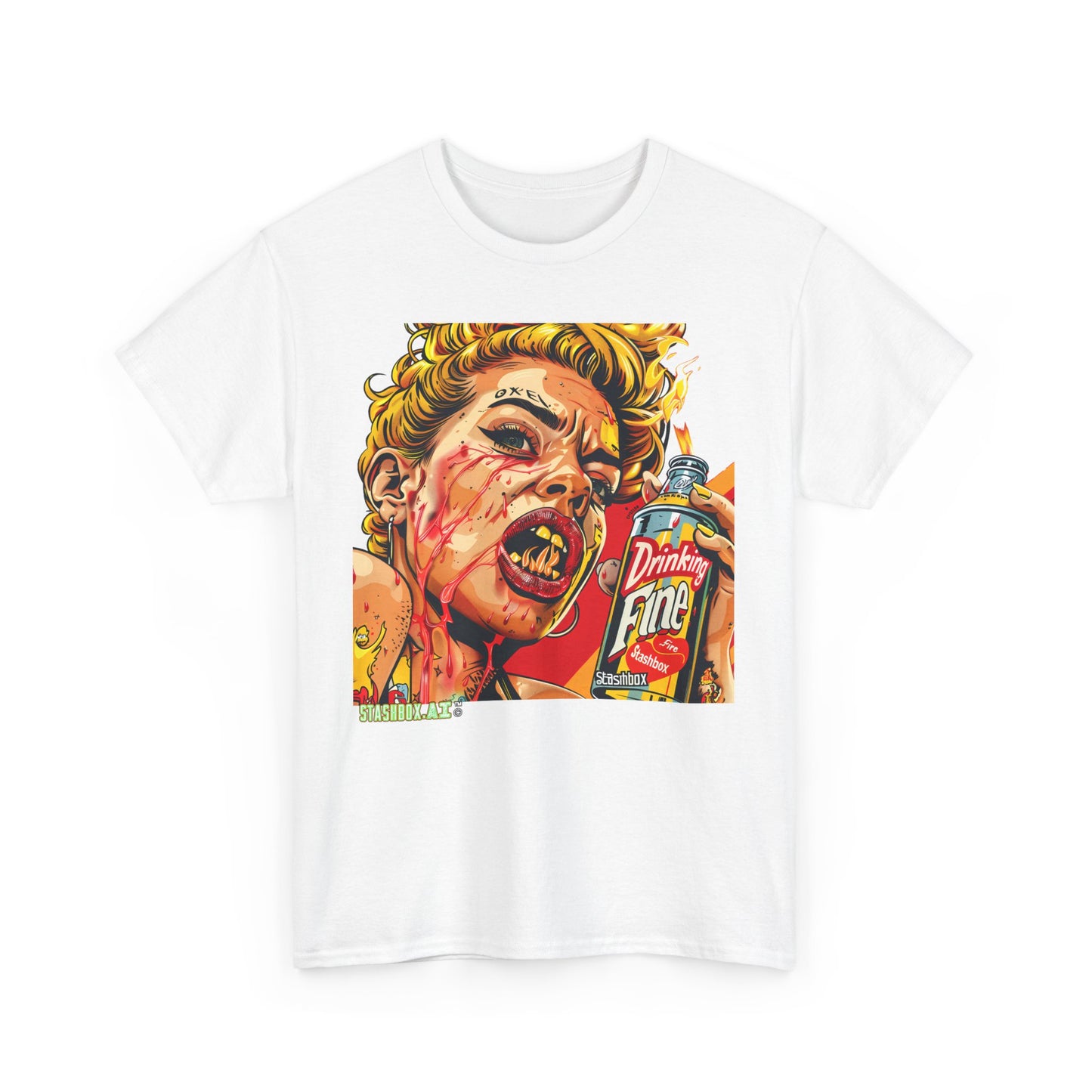 Unisex Heavy Cotton Tee Stashbox - Drinking Fire - 001