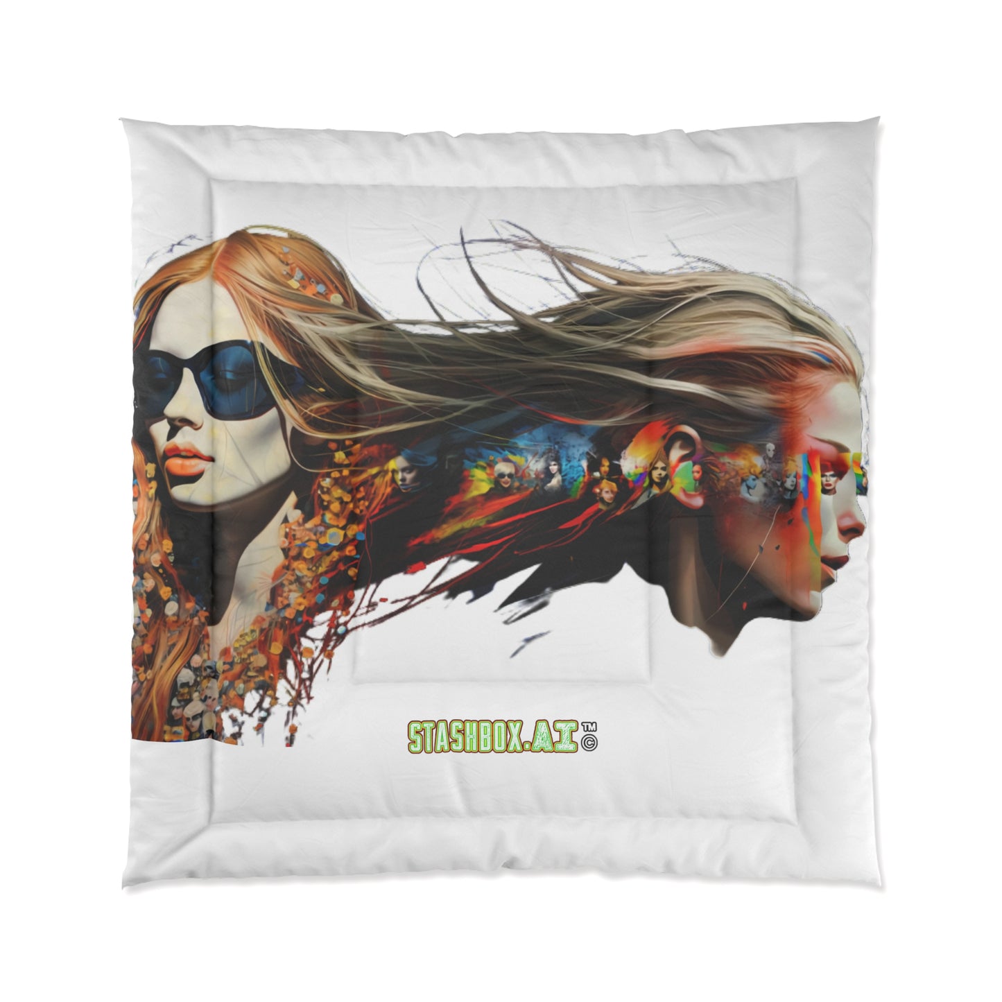 Bedding Comforter Beautiful Model w/Sunglasses Drawn with Rainbow Ink #014
