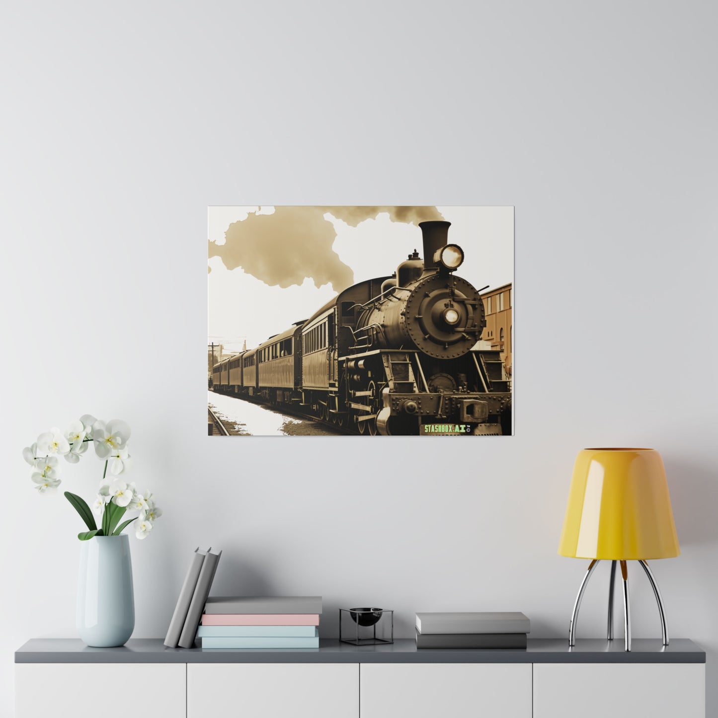 Matte Canvas, Stretched, 0.75", Classic Train Design 017