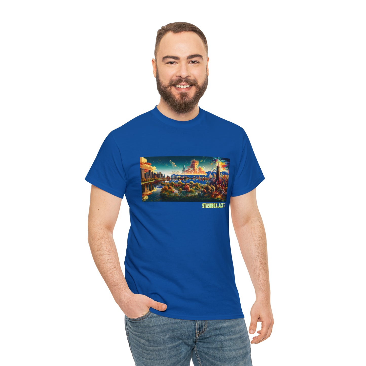 Unisex Heavy Cotton T-Shirt Dreamlike Illustration of a City New York 004