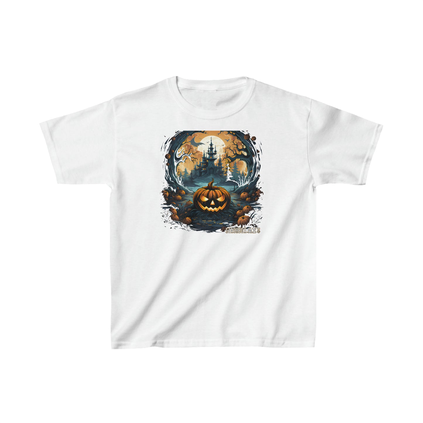 Toddler Kids Heavy Cotton™ TShirt Halloween Haunted House & Pumpkin 006